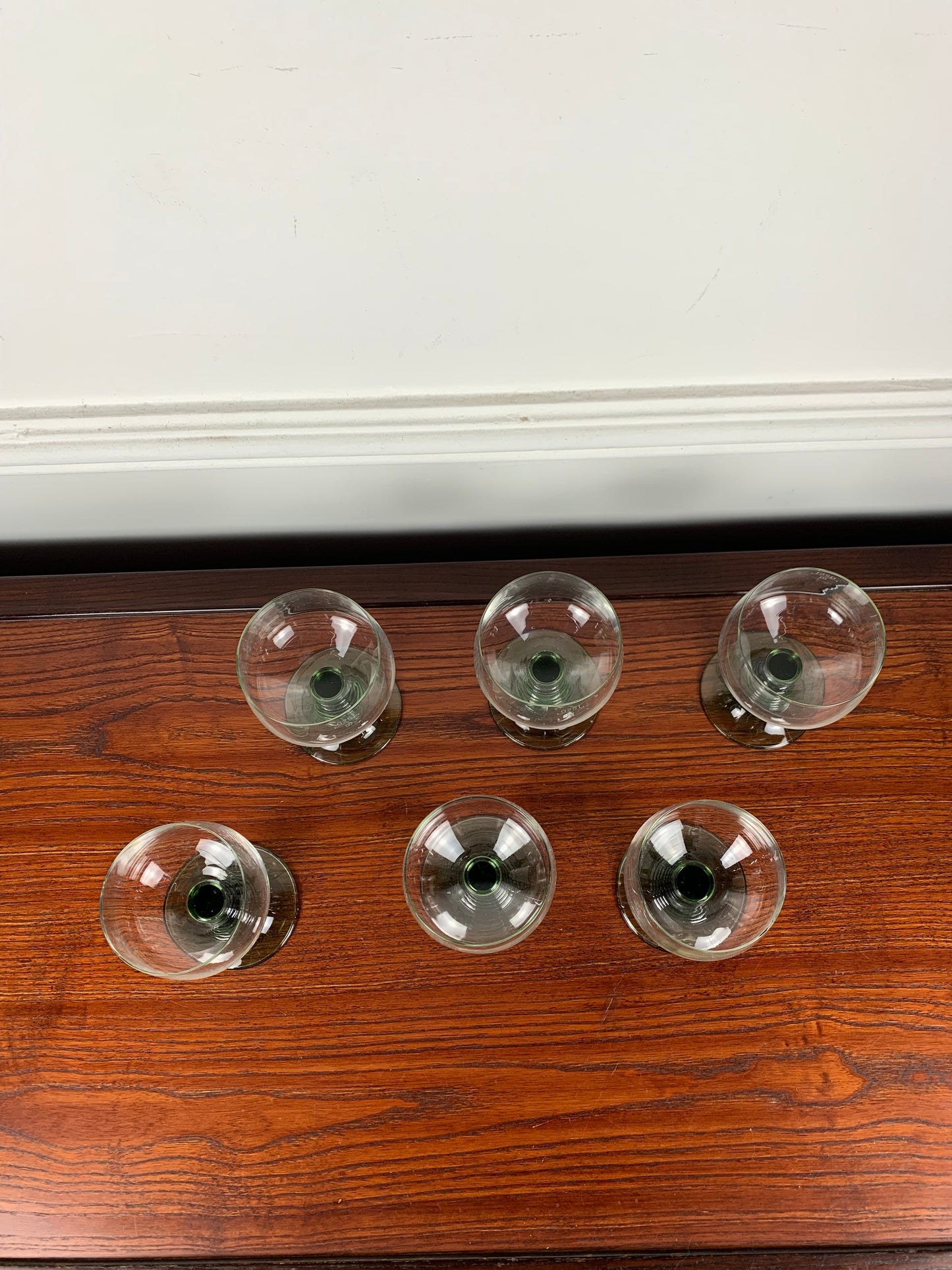 Set of 6 vintage green stemmed glasses