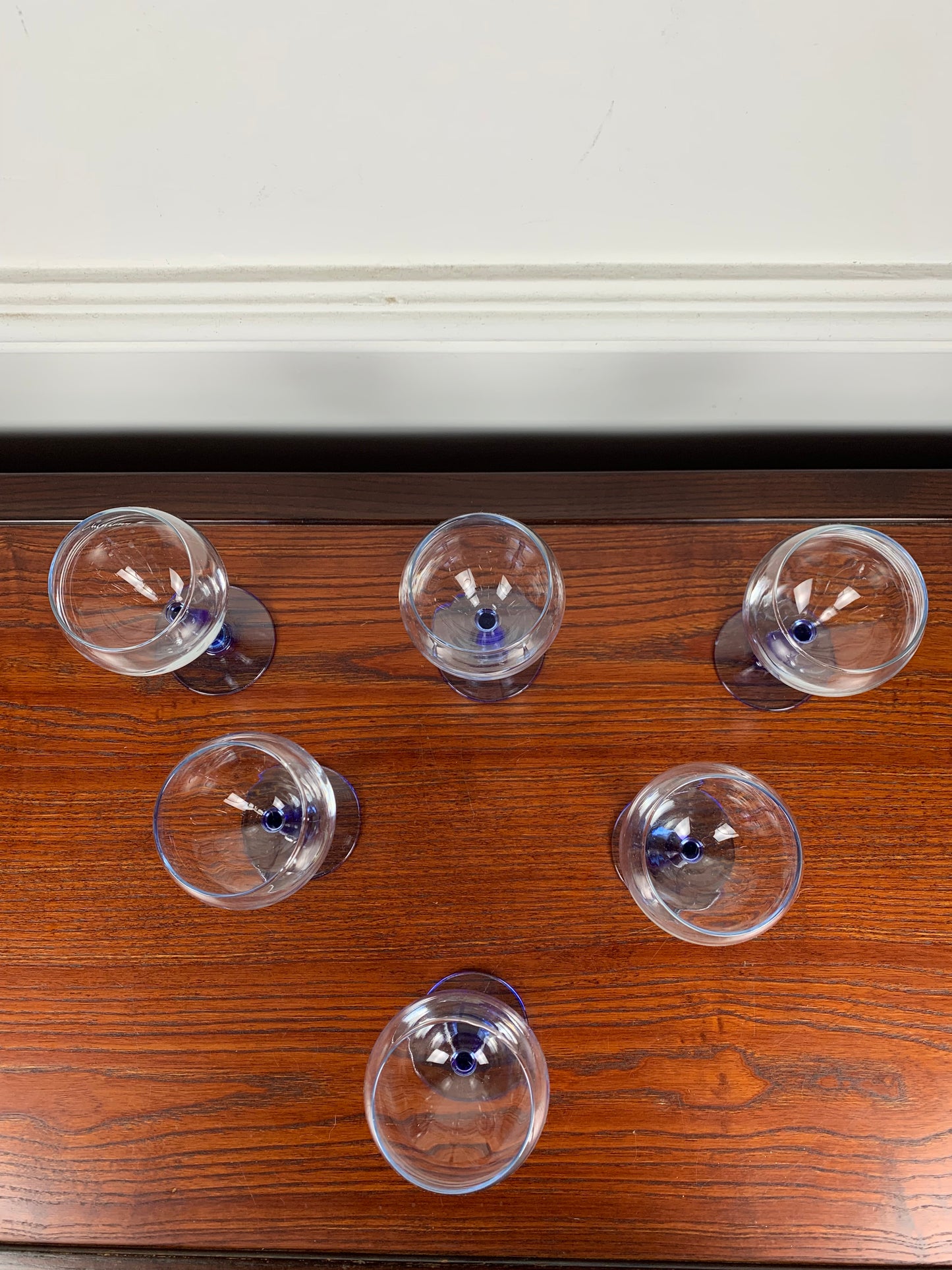 Set of 6 blue stemmed glasses