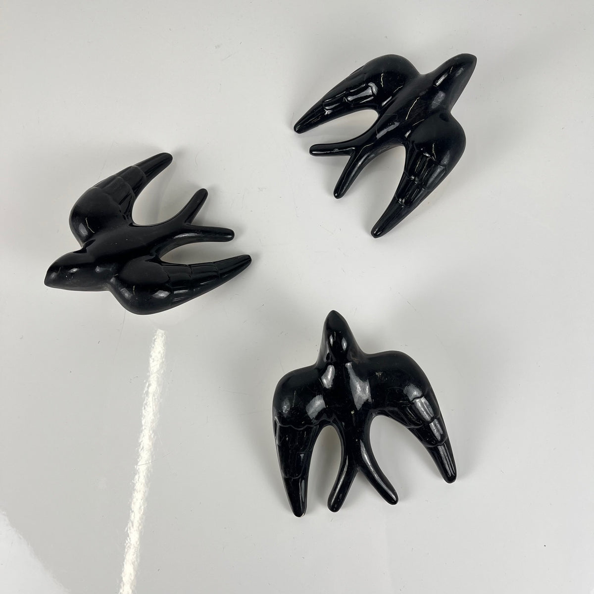 Vintage black ceramic swallow trio, 1950/60, Portugal