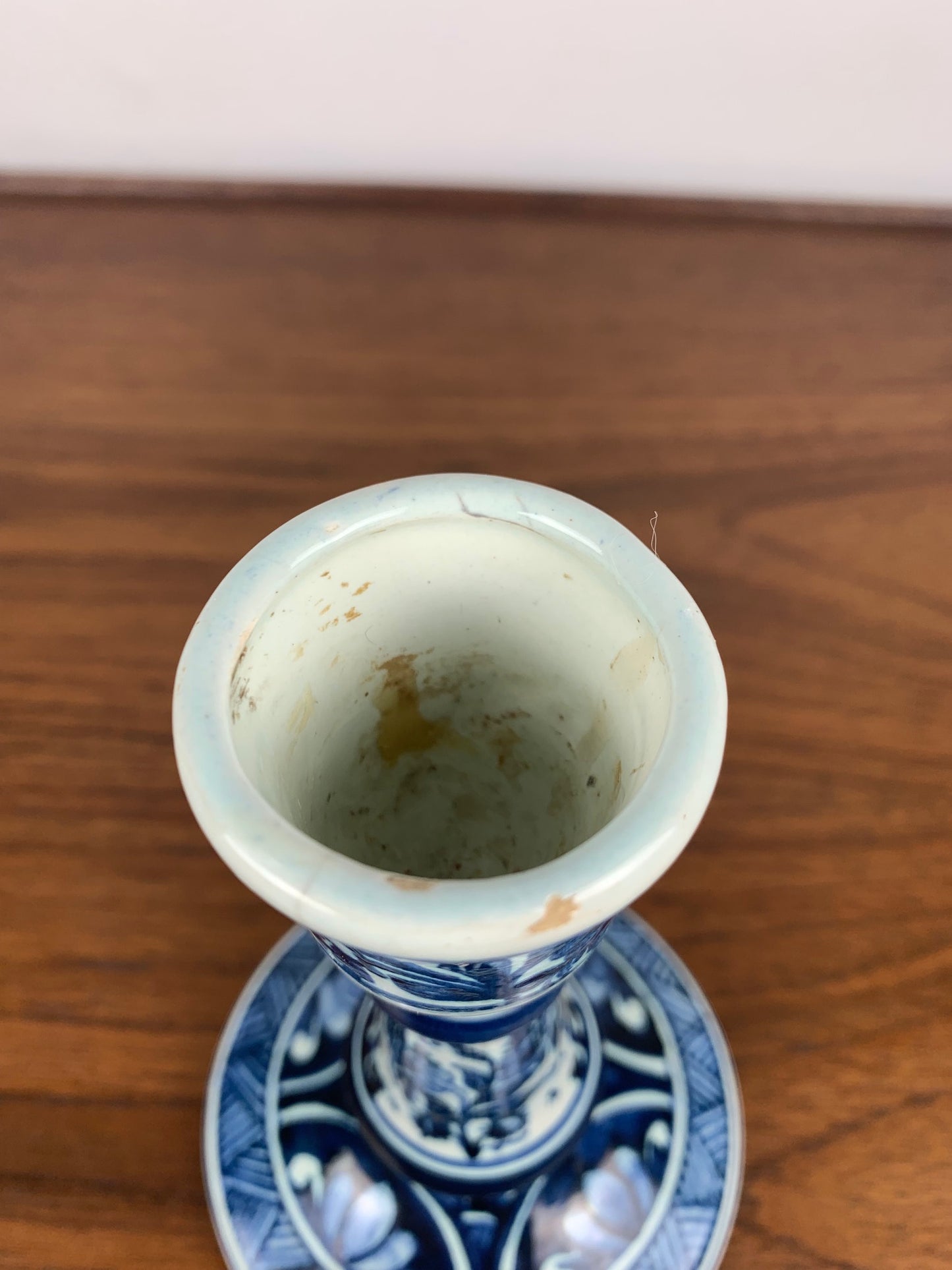 Bougeoir motif floraux bleu & blanc par OUD, Delft, 1930/60