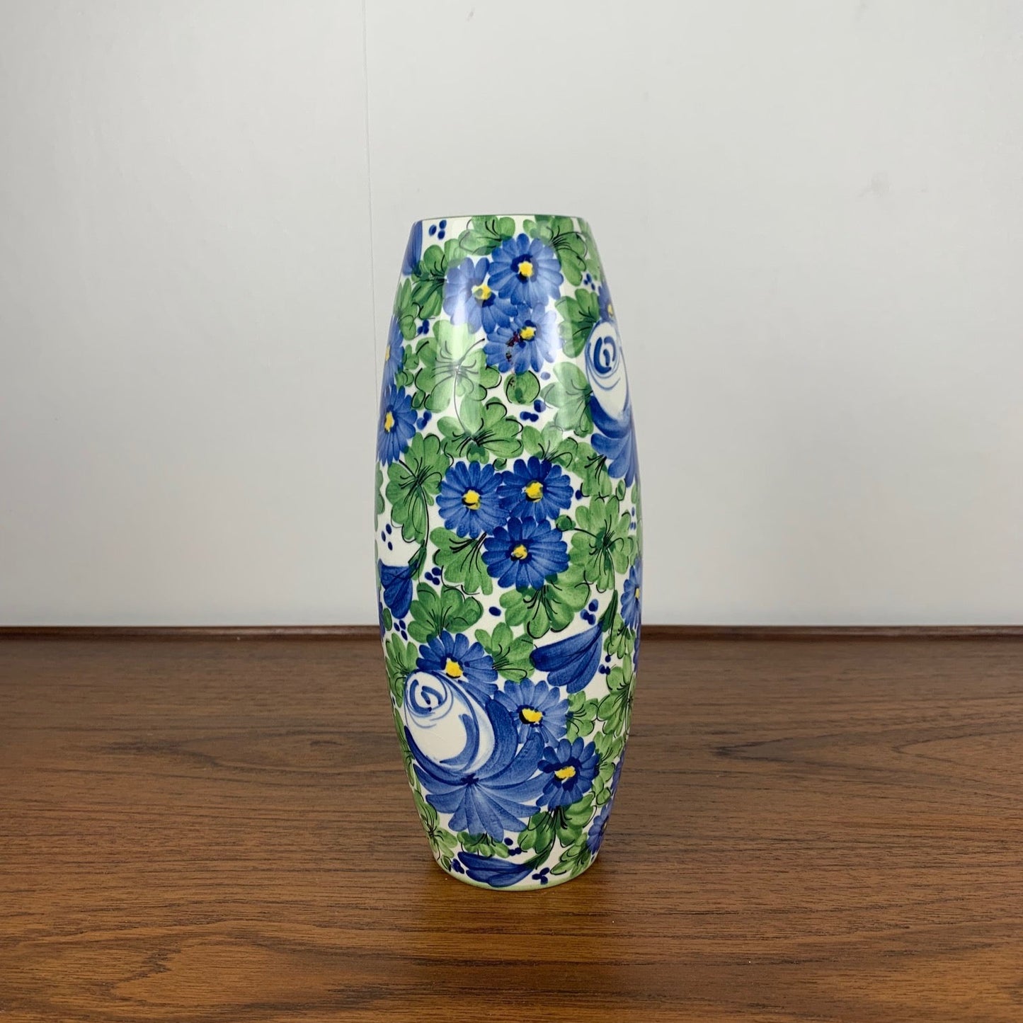 Vase Italien San Marino Titano, motif floral vert et bleu, MCM