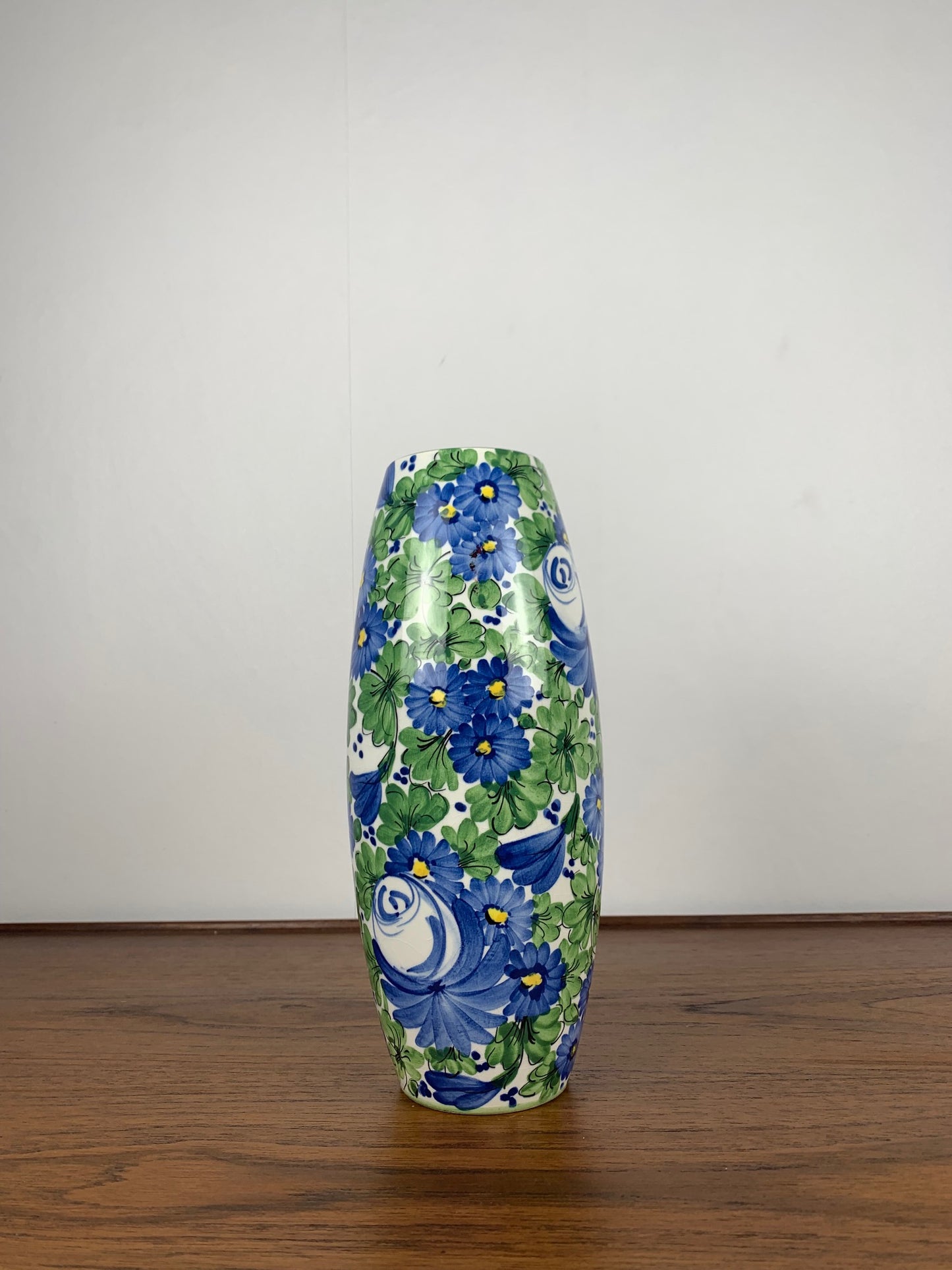 Vase Italien San Marino Titano, motif floral vert et bleu, MCM