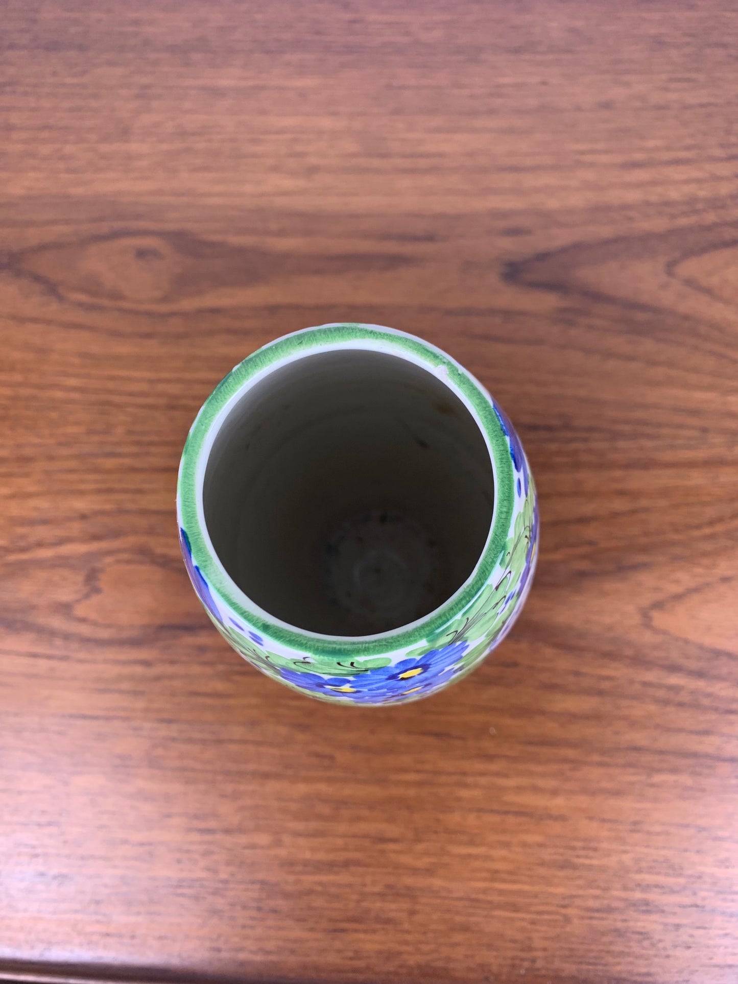 Vase Italien San Marino Titano, motif floral vert et bleu, MCM
