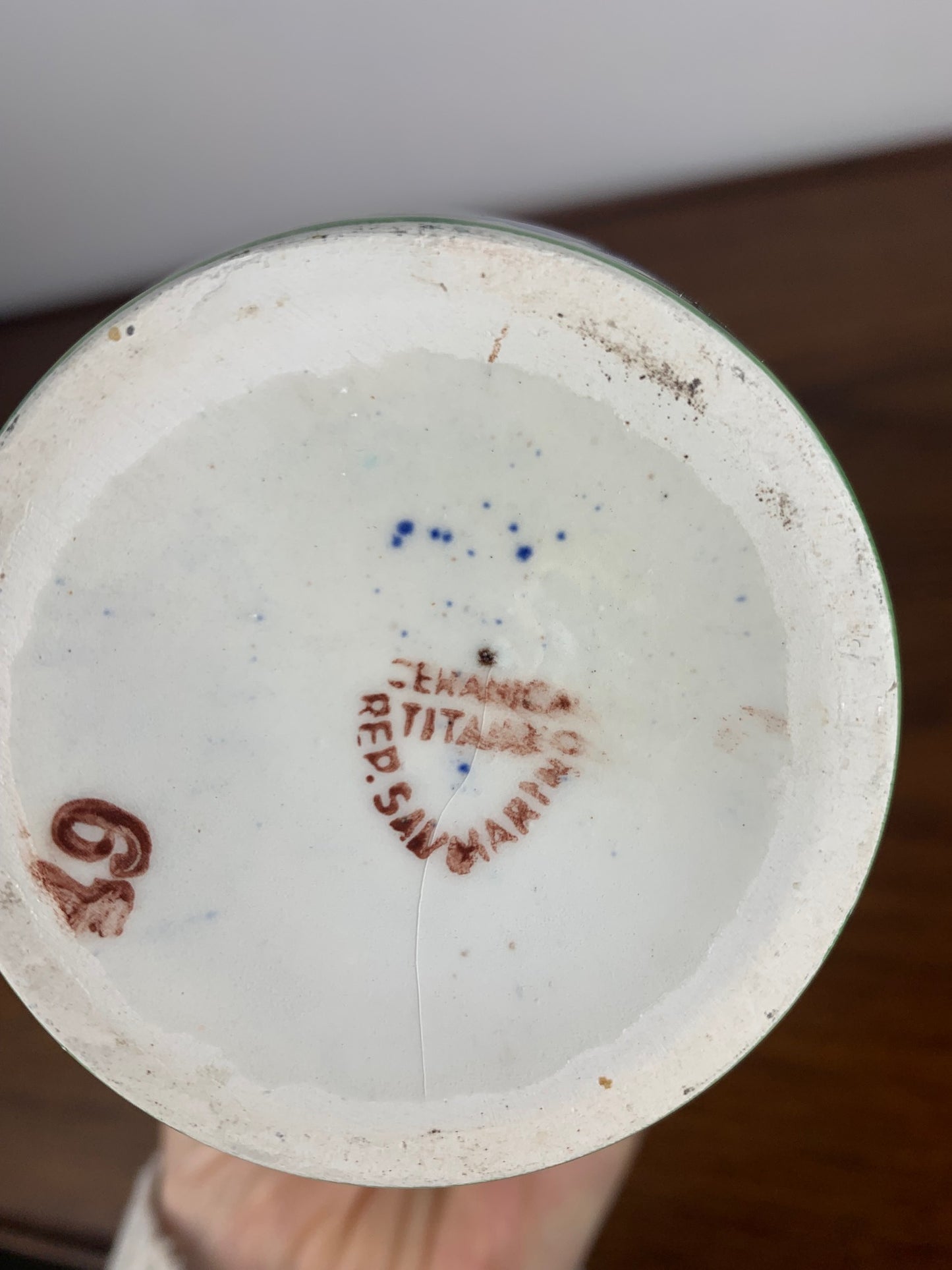 Vase Italien San Marino Titano, motif floral vert et bleu, MCM