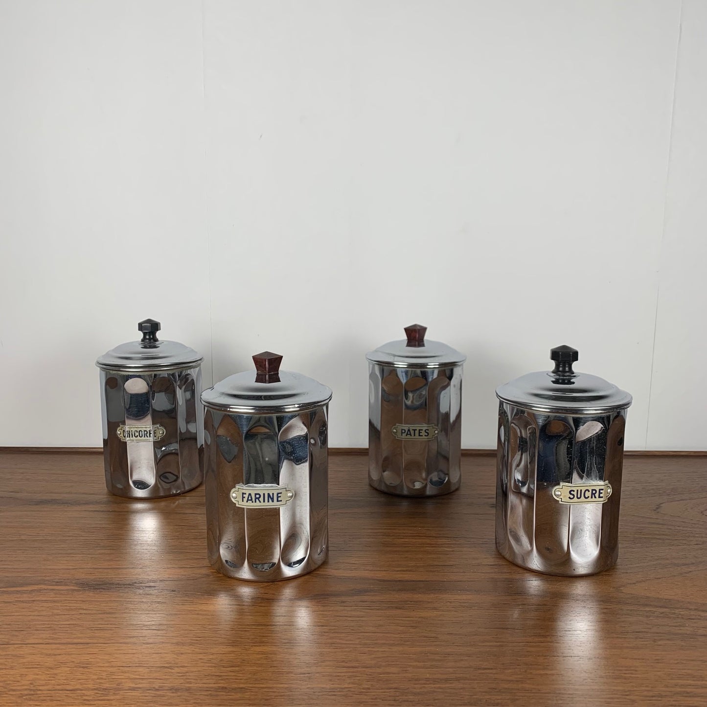 Set of 4 1950s chrome-plated copper storage jars, DAB