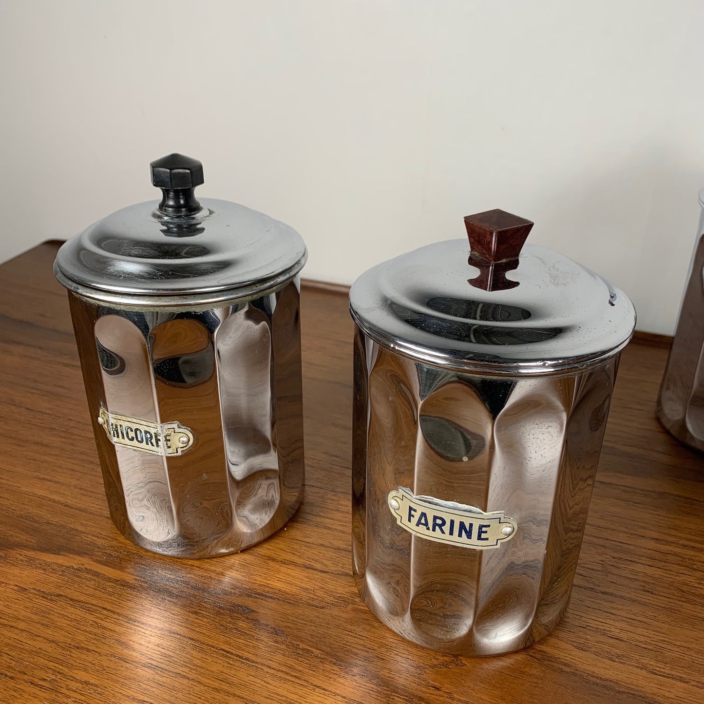 Set of 4 1950s chrome-plated copper storage jars, DAB