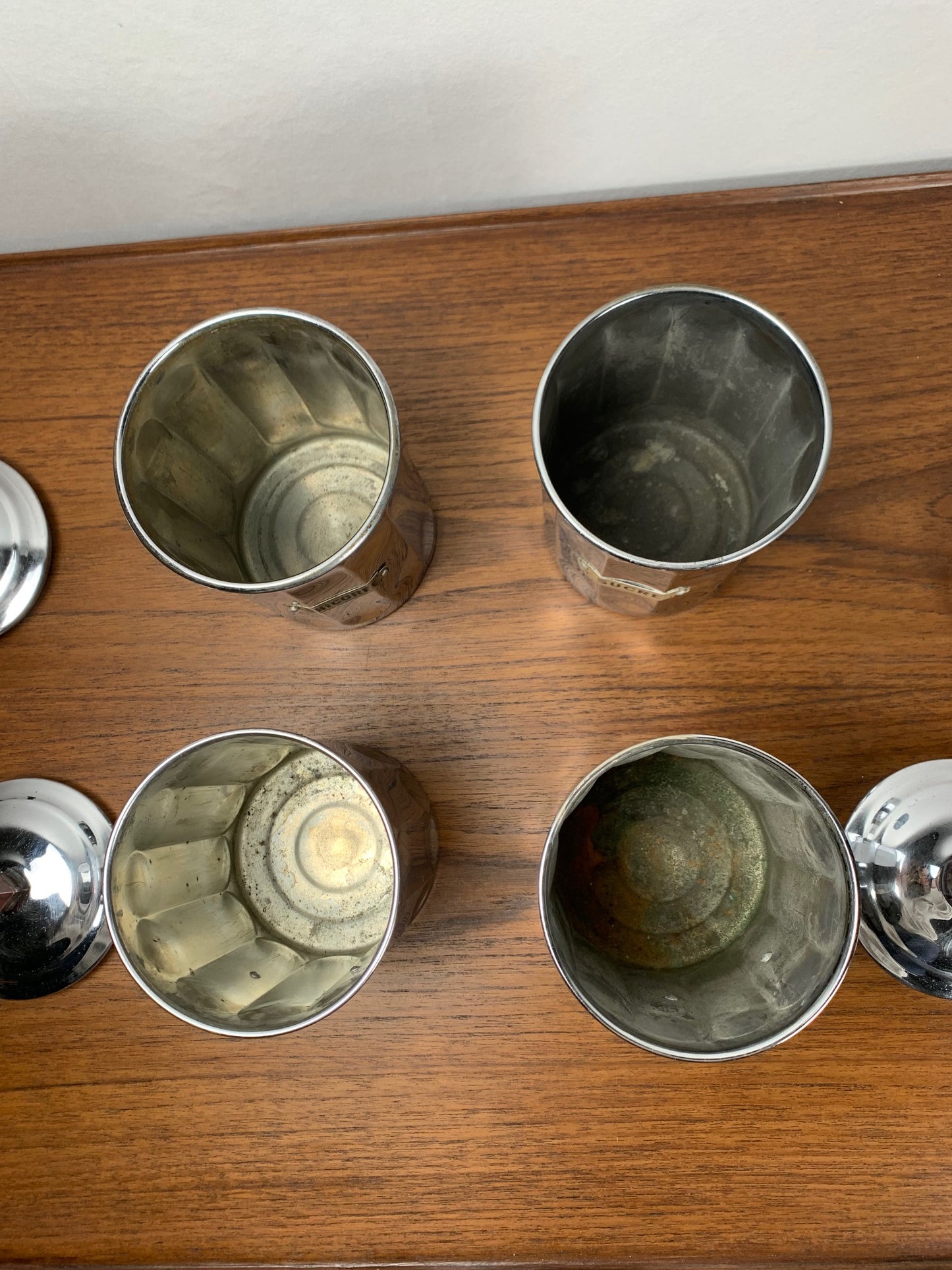 Set of 4 1950s chrome-plated copper storage jars, DAB
