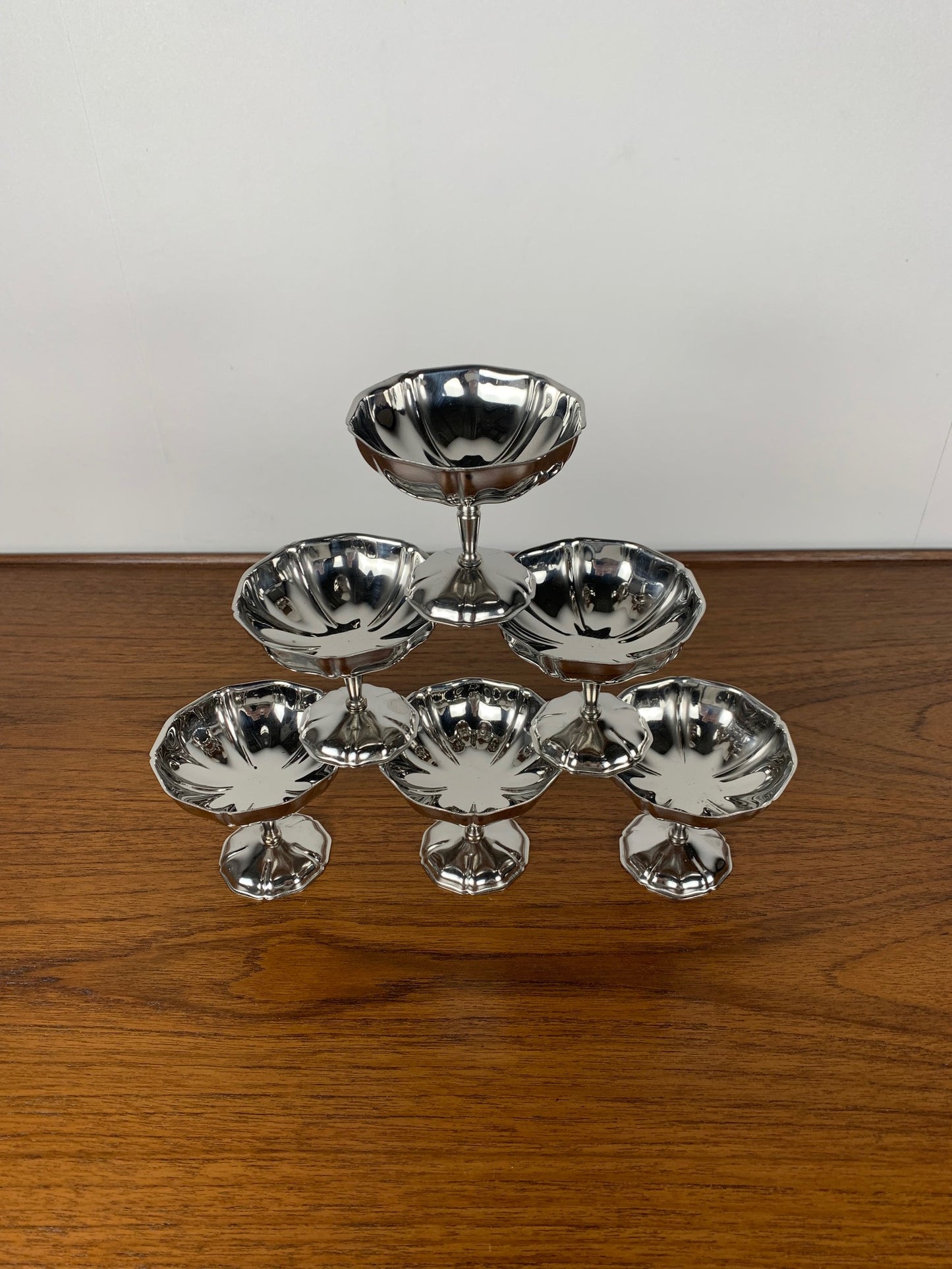 Lot de 6 coupes à glace / dessert en inox, forme de "fleur"