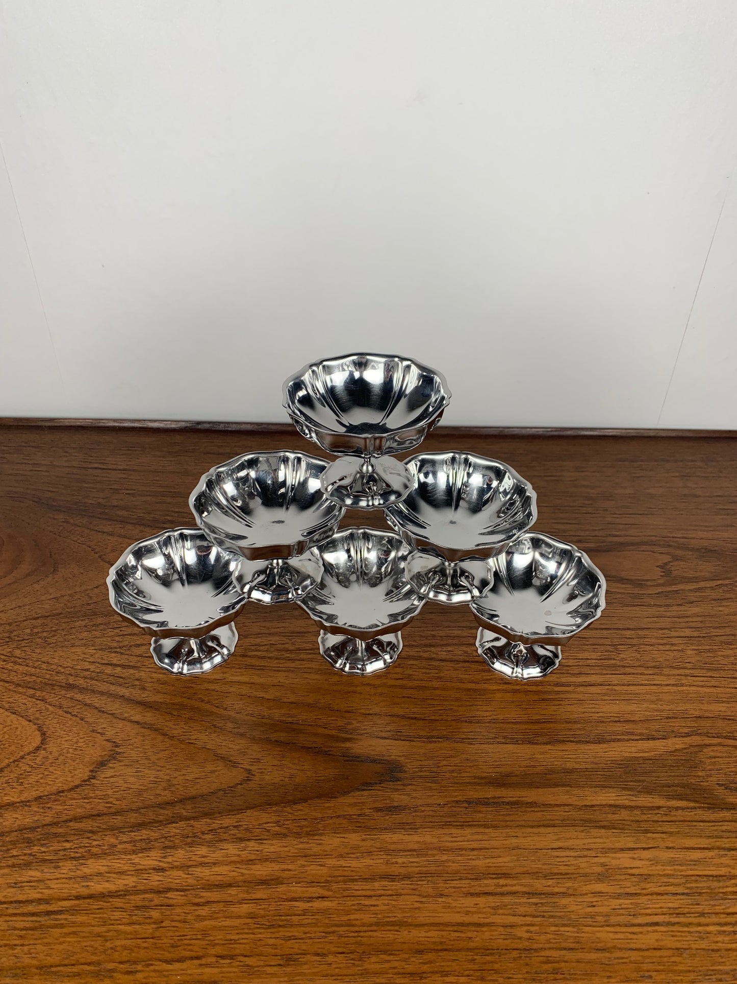 Set of 6 stainless steel ice cream cups, 1970, flower shape