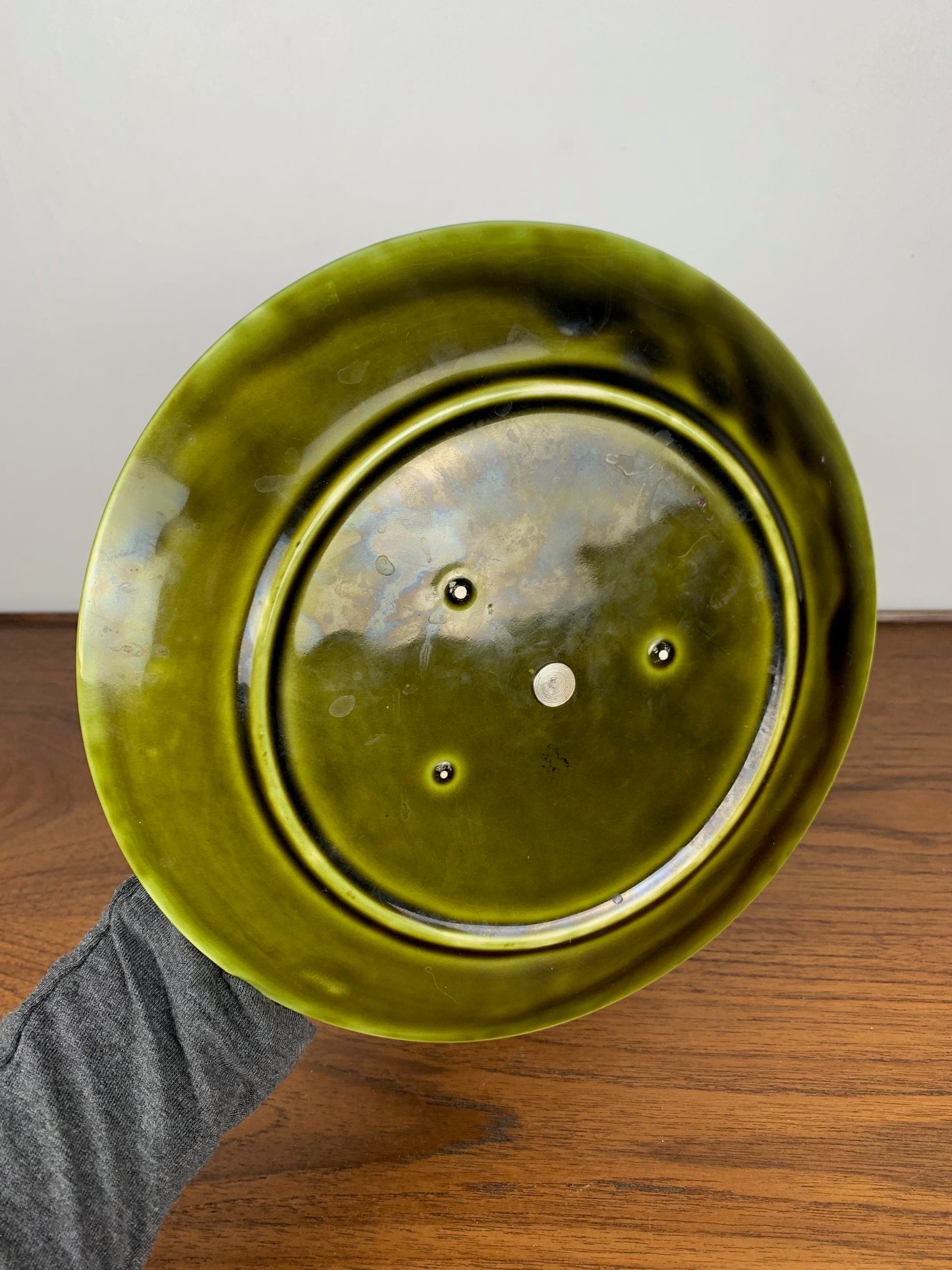 2-tiered majolica server/tray, Sarreguemines, early 20th century