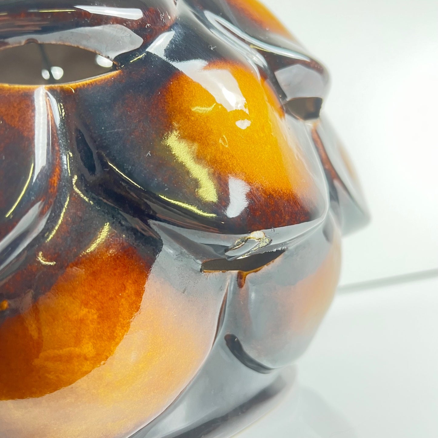 Large ceramic table lamp in "tortoise-shell" pattern, 1970, double bulbs