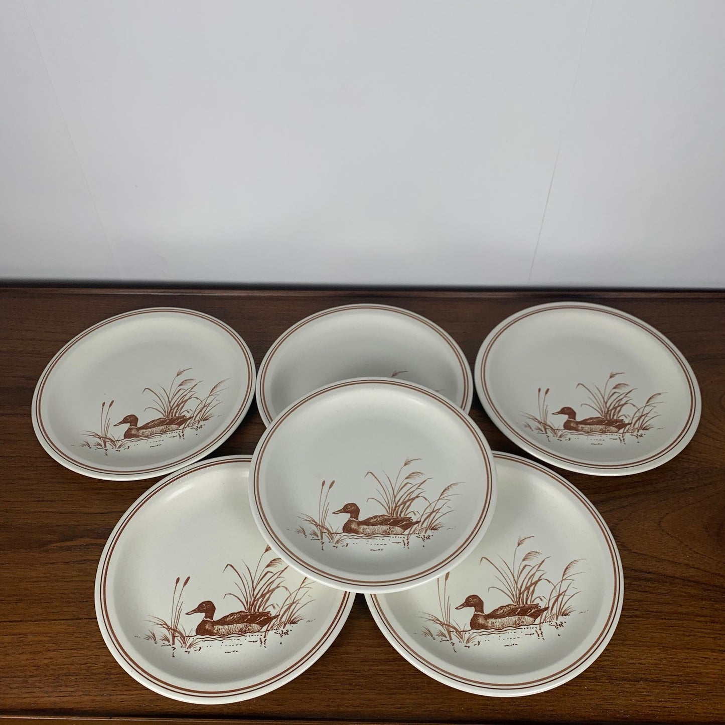 Lot d’Assiettes Vintage Churchill England – Motif Canard & Liseré Rouge/Brun, 1980/90