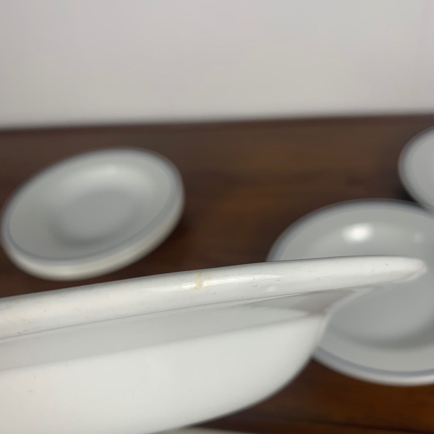 Set of 6 Sarreguemines soup plates, blue border