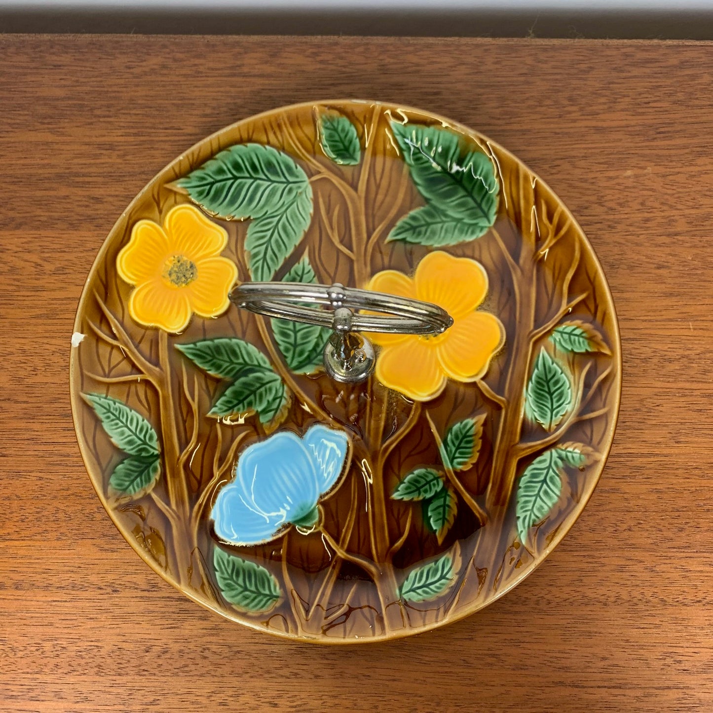 Barbotine server / tray, Sarreguemines, 1950