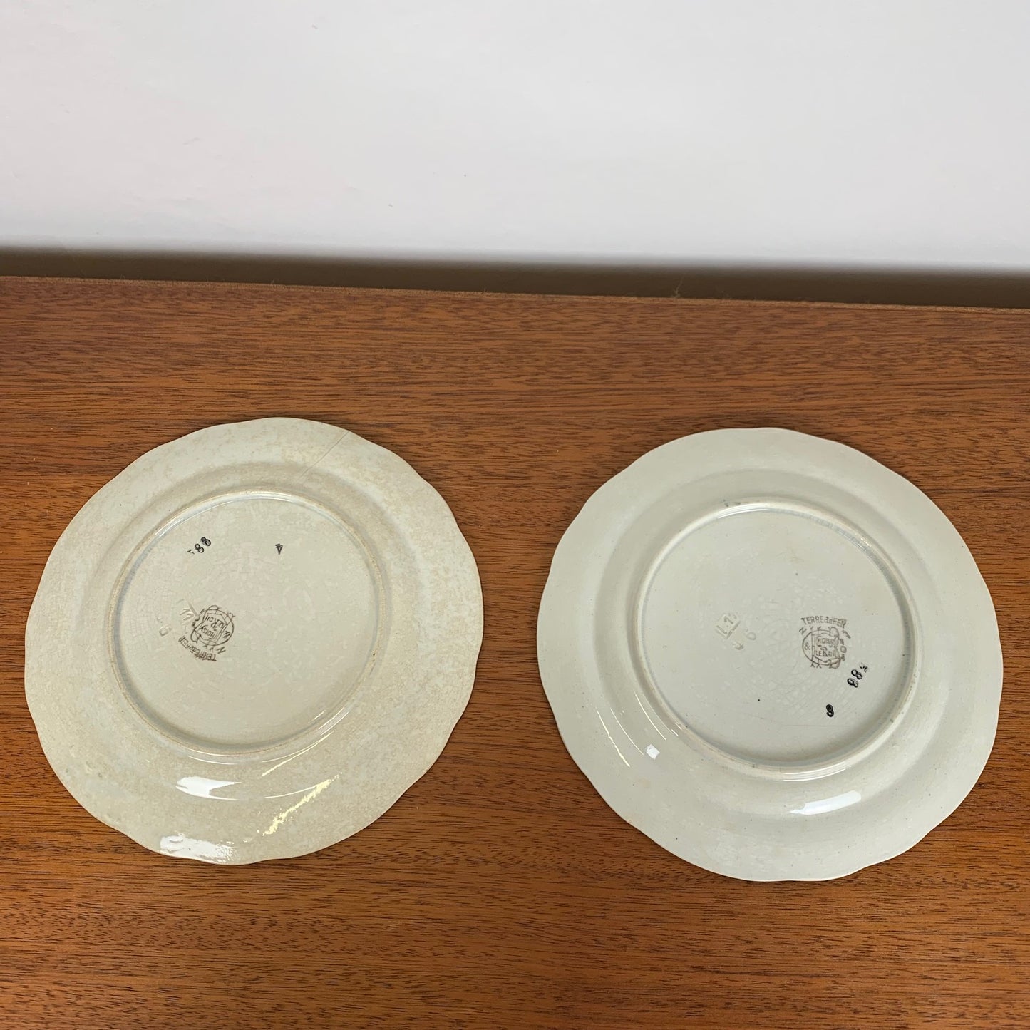 Set of 2 Choisy le roi plates, iron earth, floral motif, late 19th century