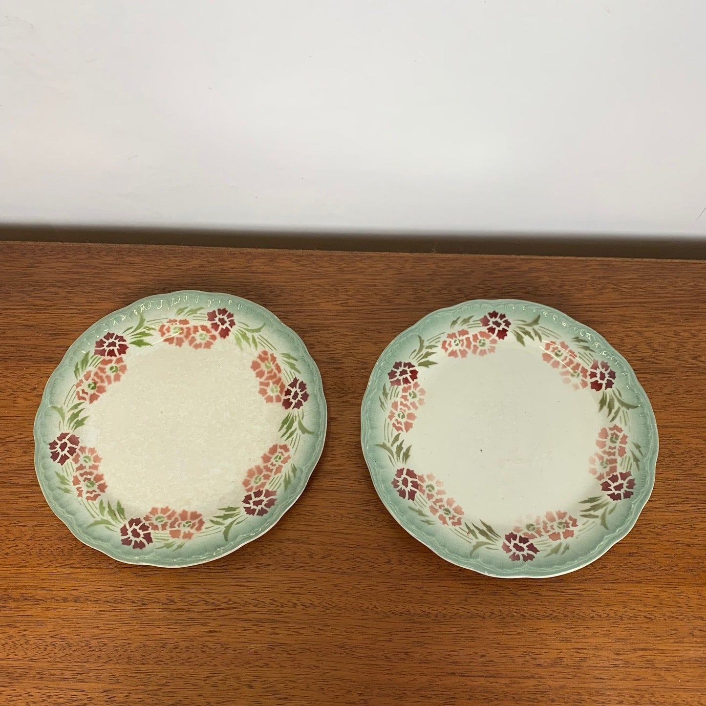 Set of 2 Choisy le roi plates, iron earth, floral motif, late 19th century