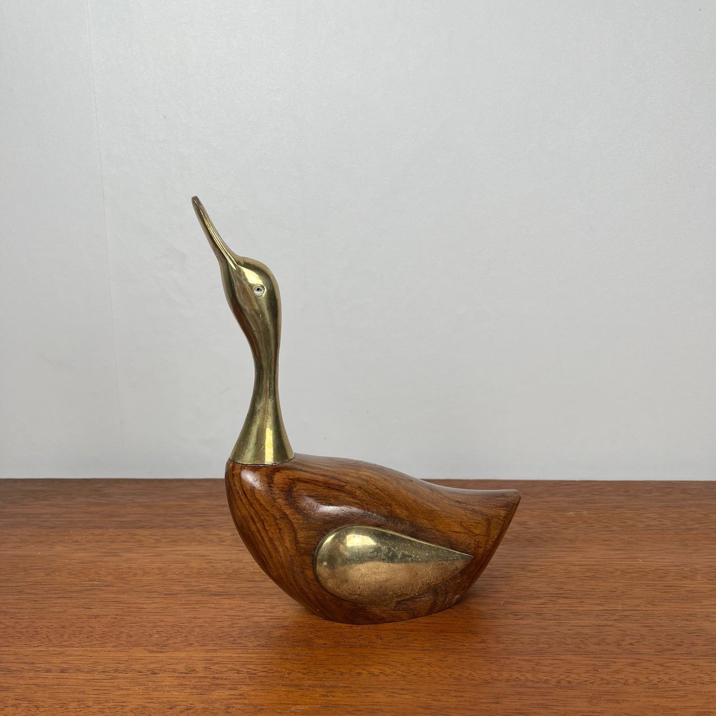 Midcentury modern wooden and brass duck statuette, 1960/70