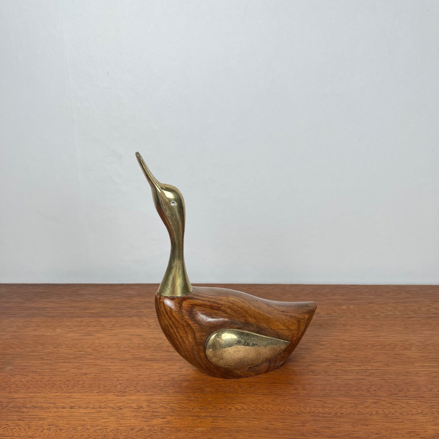 Midcentury modern wooden and brass duck statuette, 1960/70