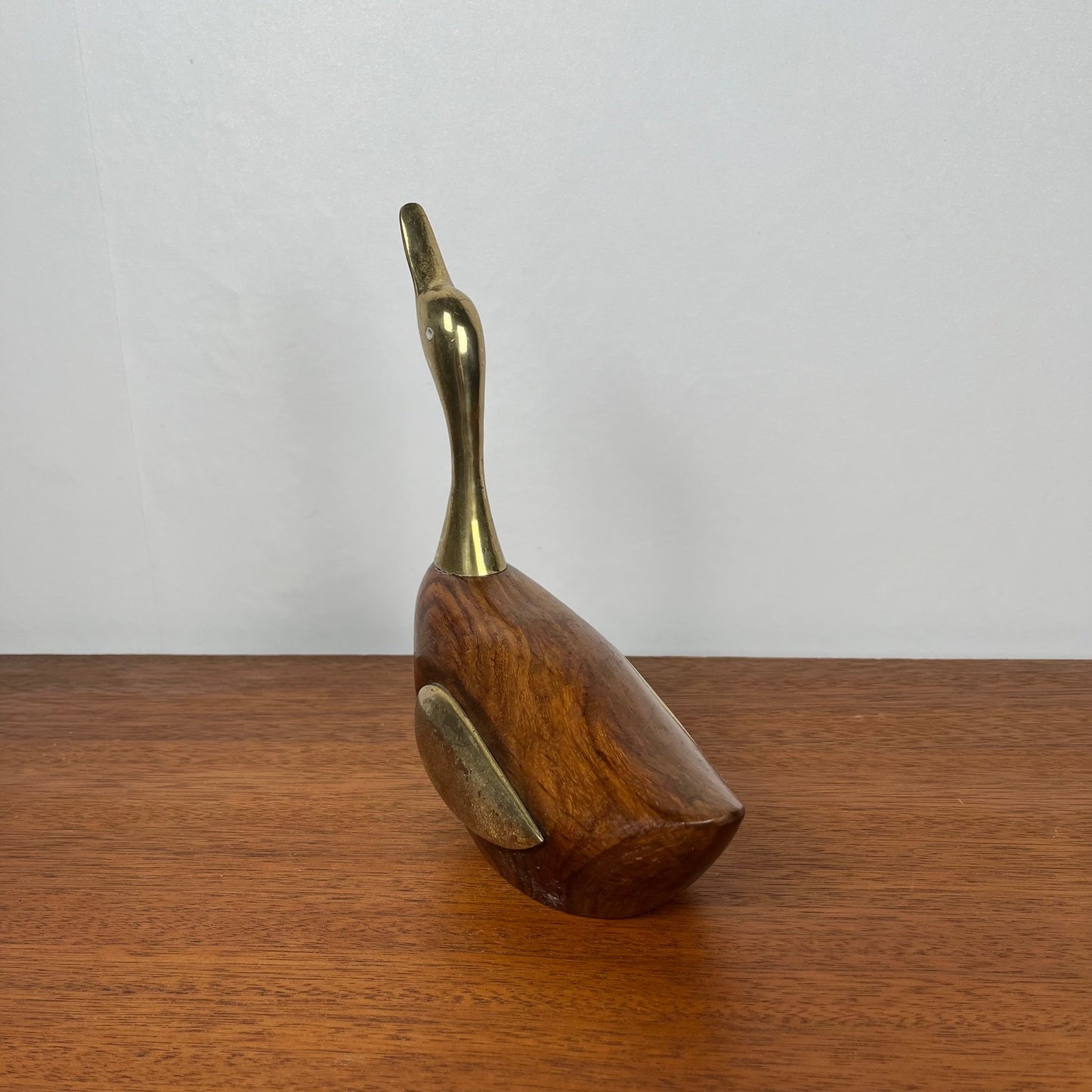Midcentury modern wooden and brass duck statuette, 1960/70