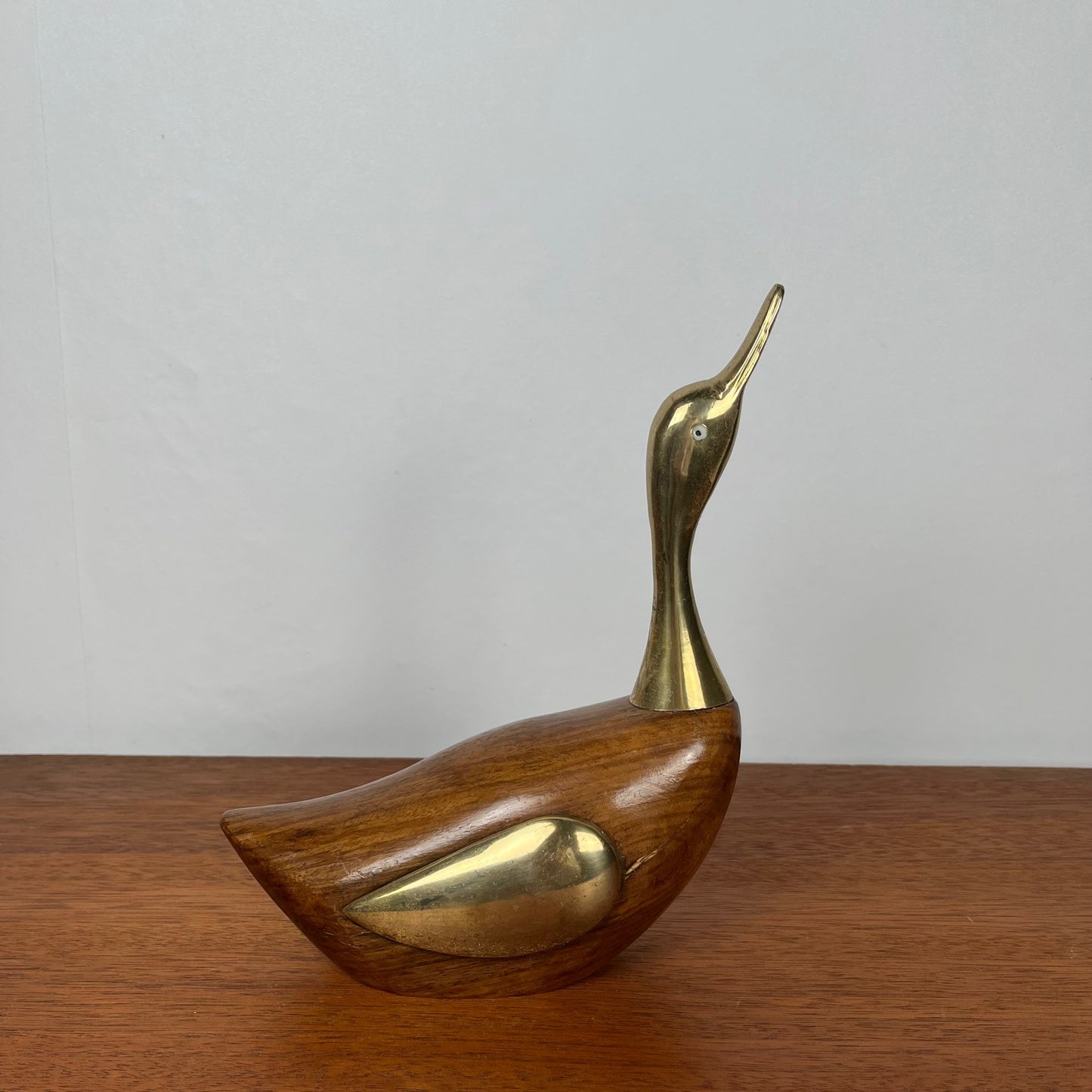 Midcentury modern wooden and brass duck statuette, 1960/70