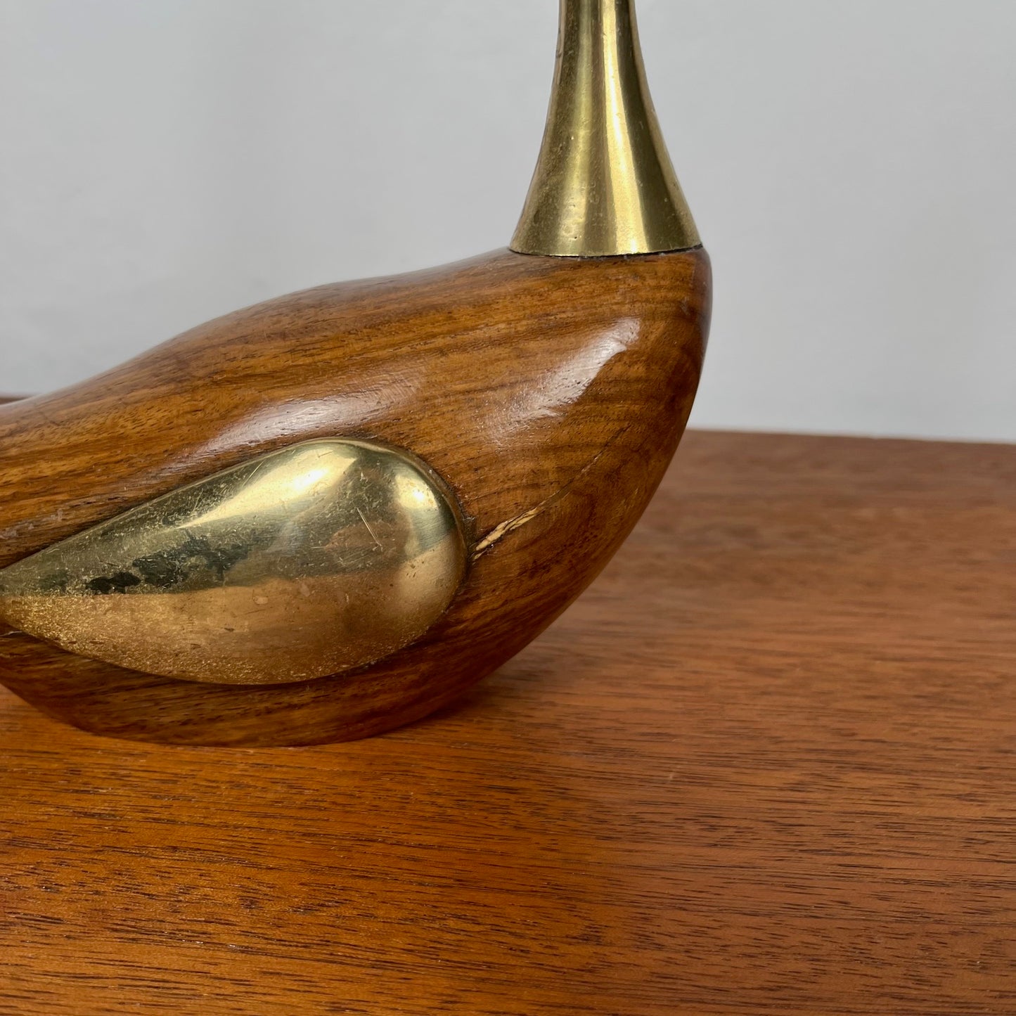Midcentury modern wooden and brass duck statuette, 1960/70