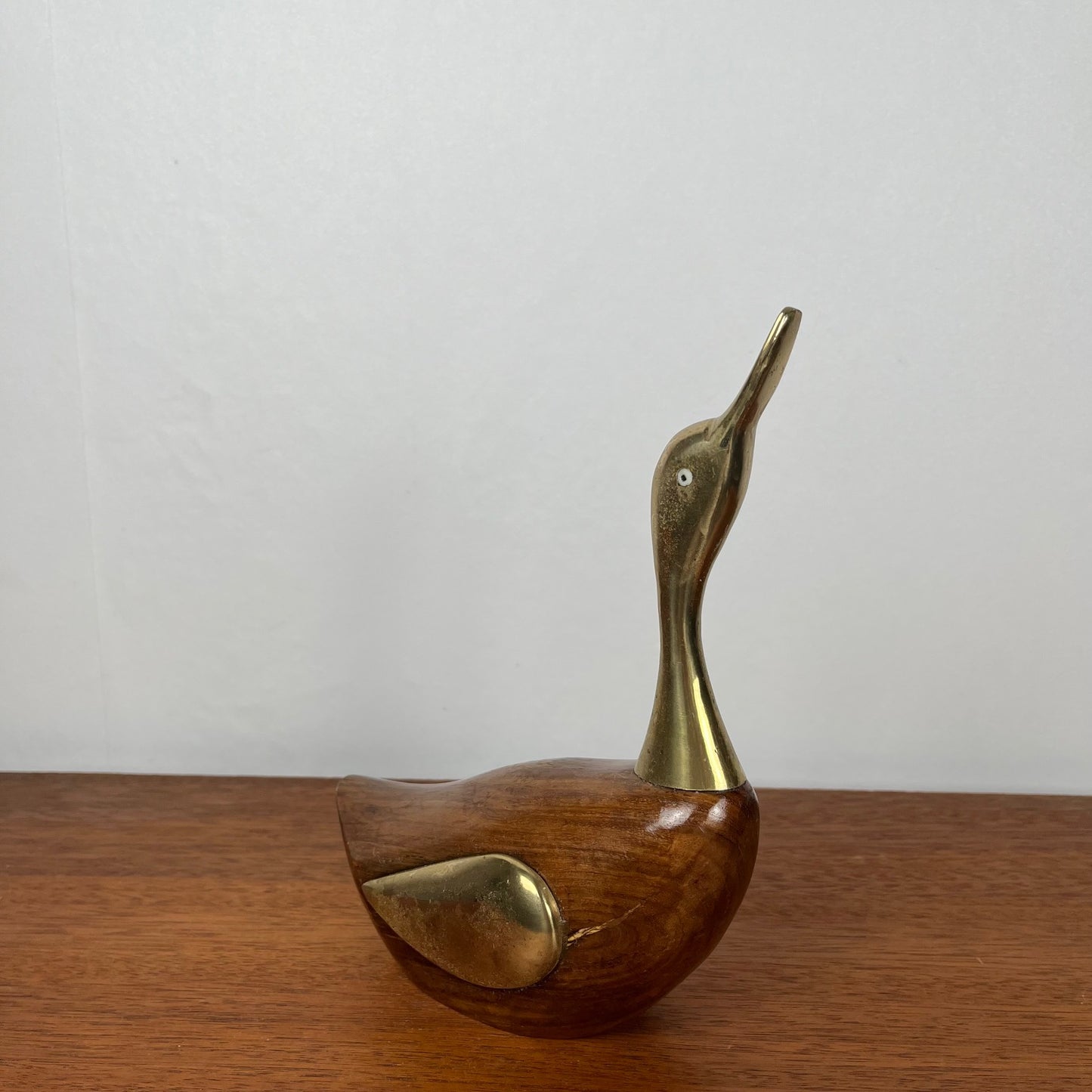 Midcentury modern wooden and brass duck statuette, 1960/70