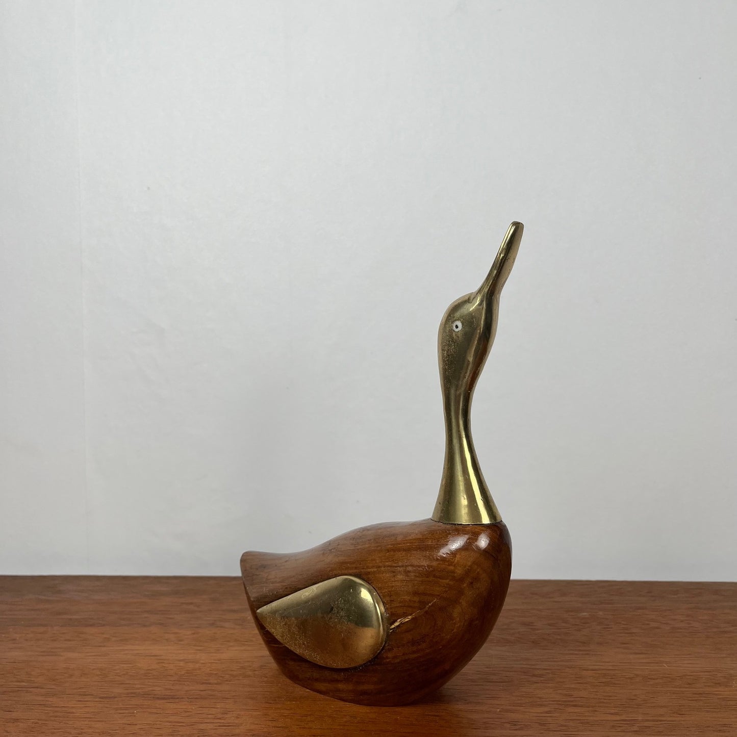 Midcentury modern wooden and brass duck statuette, 1960/70