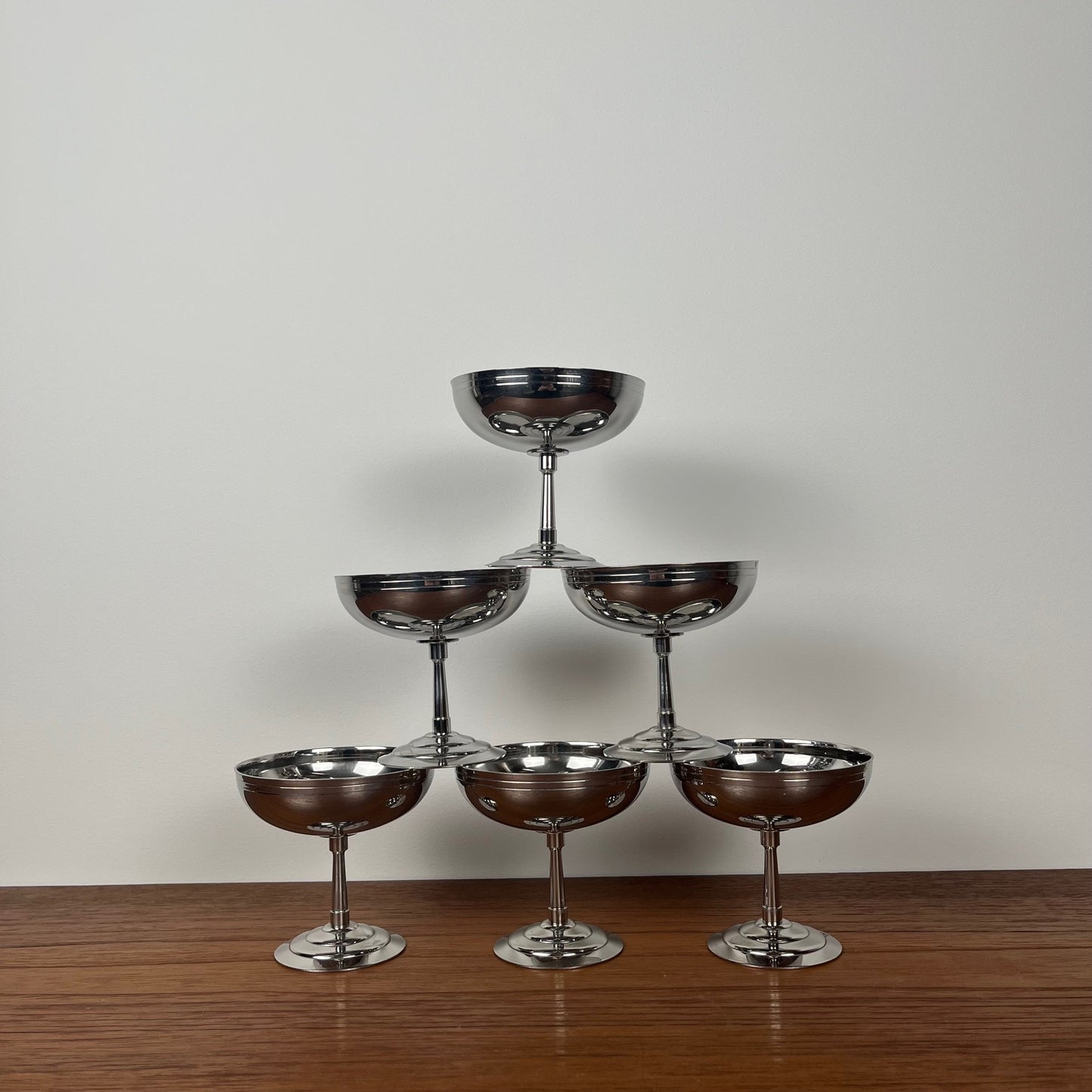 Set of 6 Letang Remy high-footed ice cream cups, stainless steel