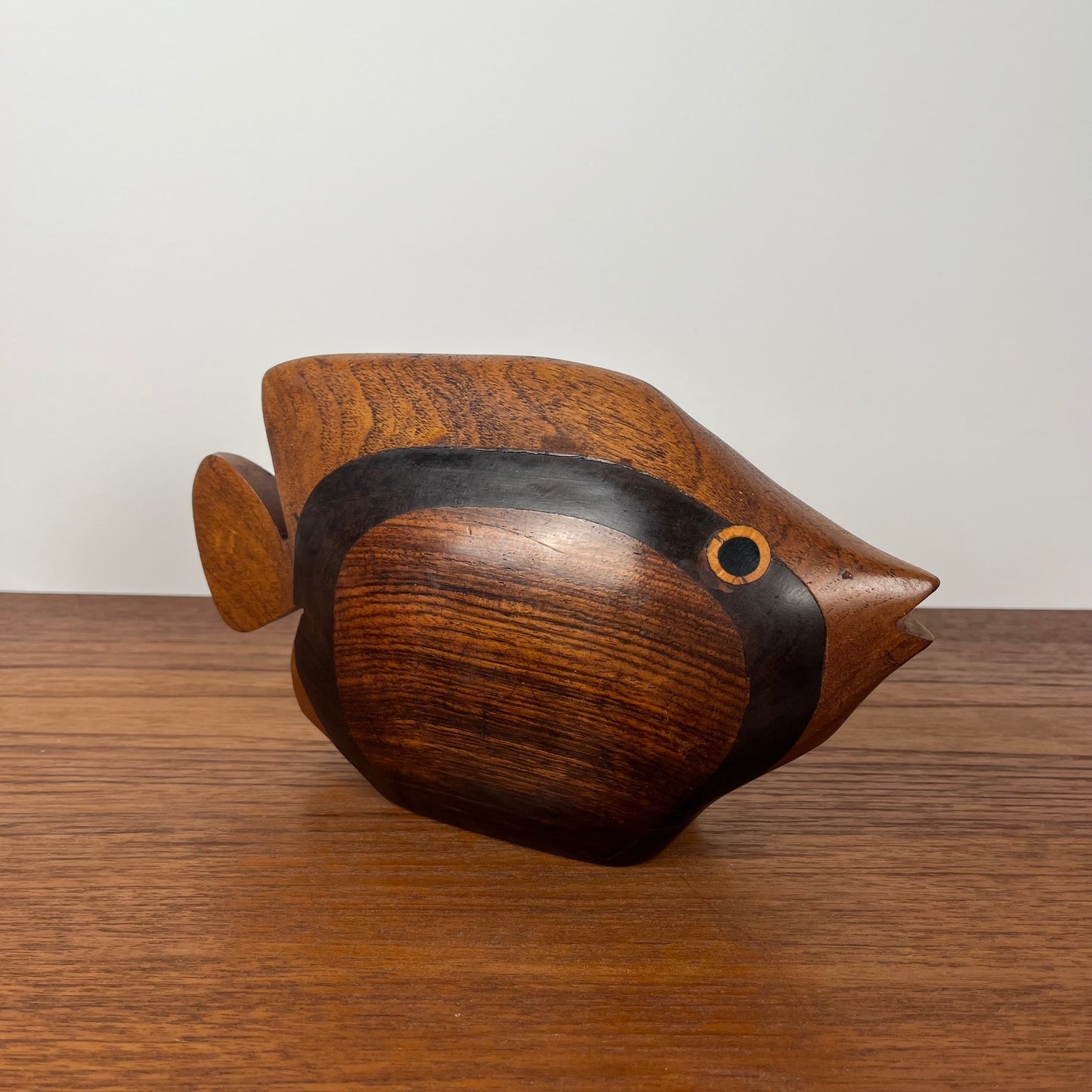 Exotic wood fish statue, midcentury modern