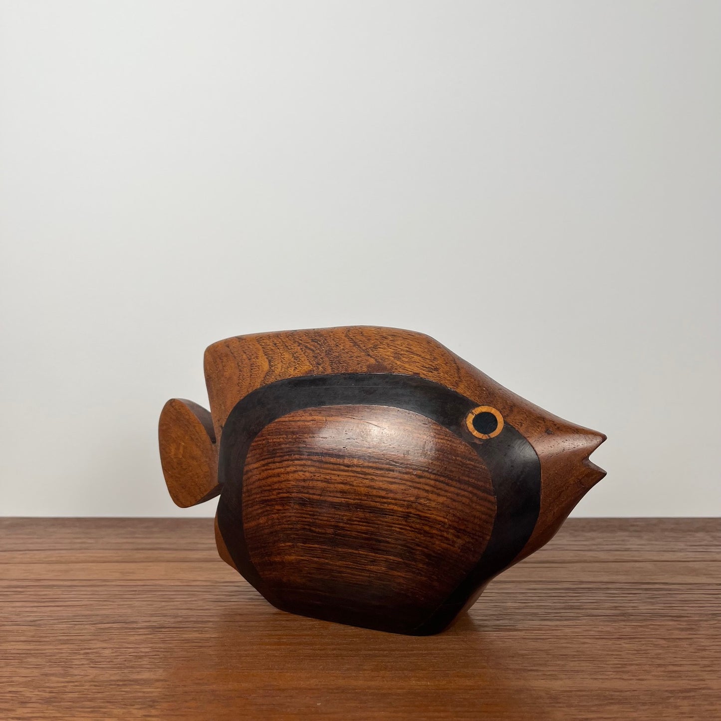 Exotic wood fish statue, midcentury modern