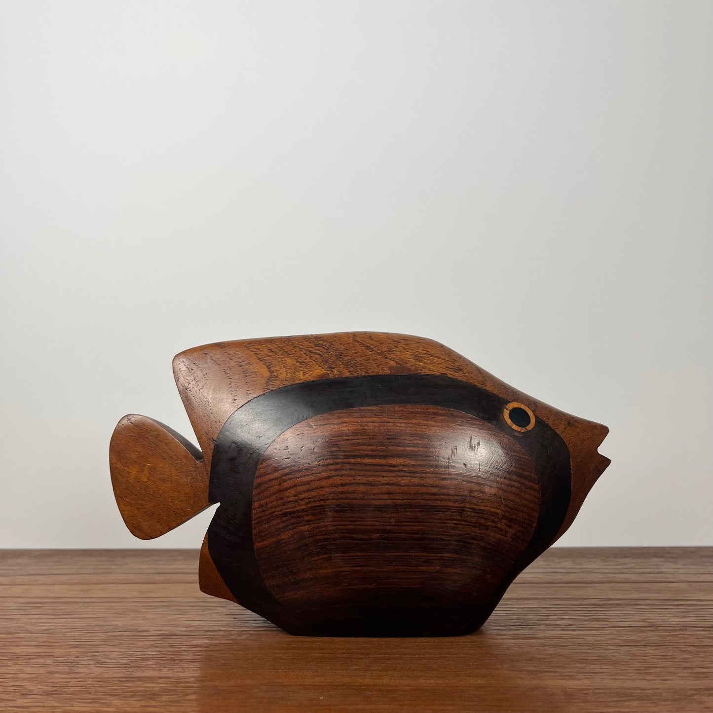Exotic wood fish statue, midcentury modern