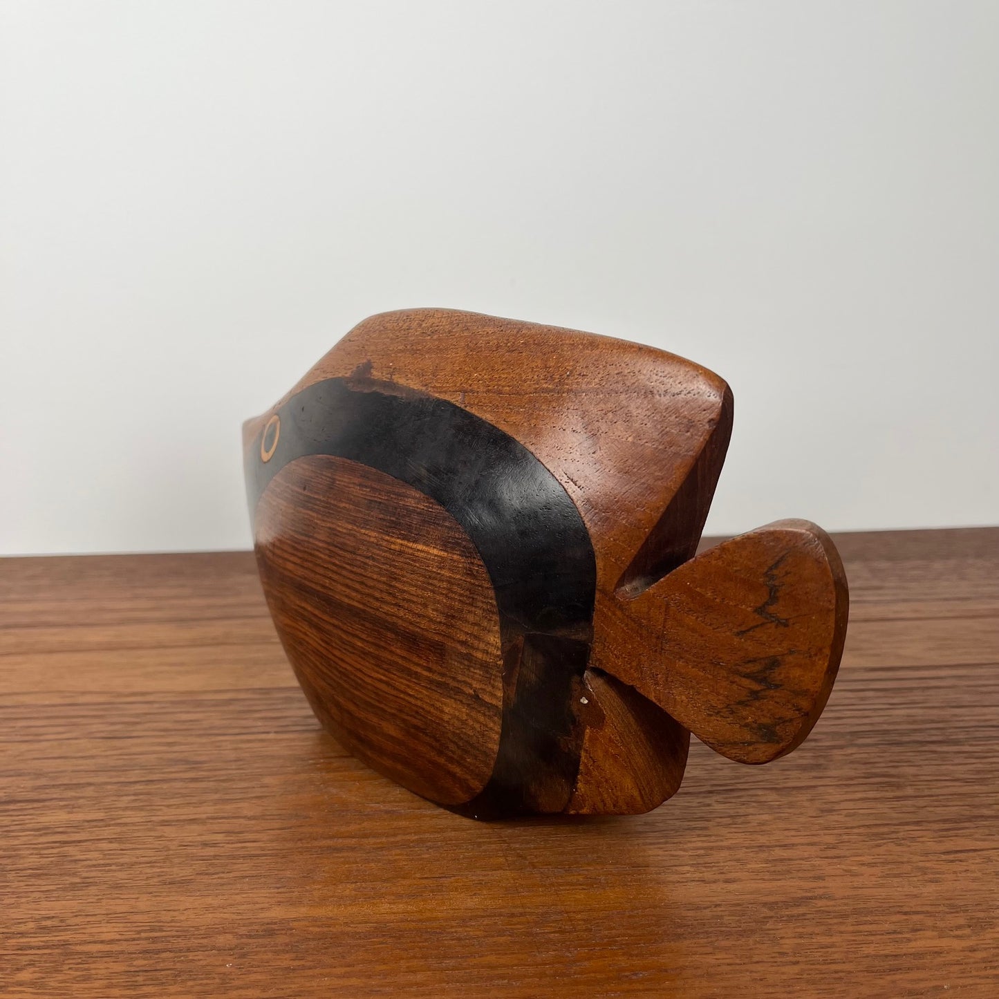 Exotic wood fish statue, midcentury modern