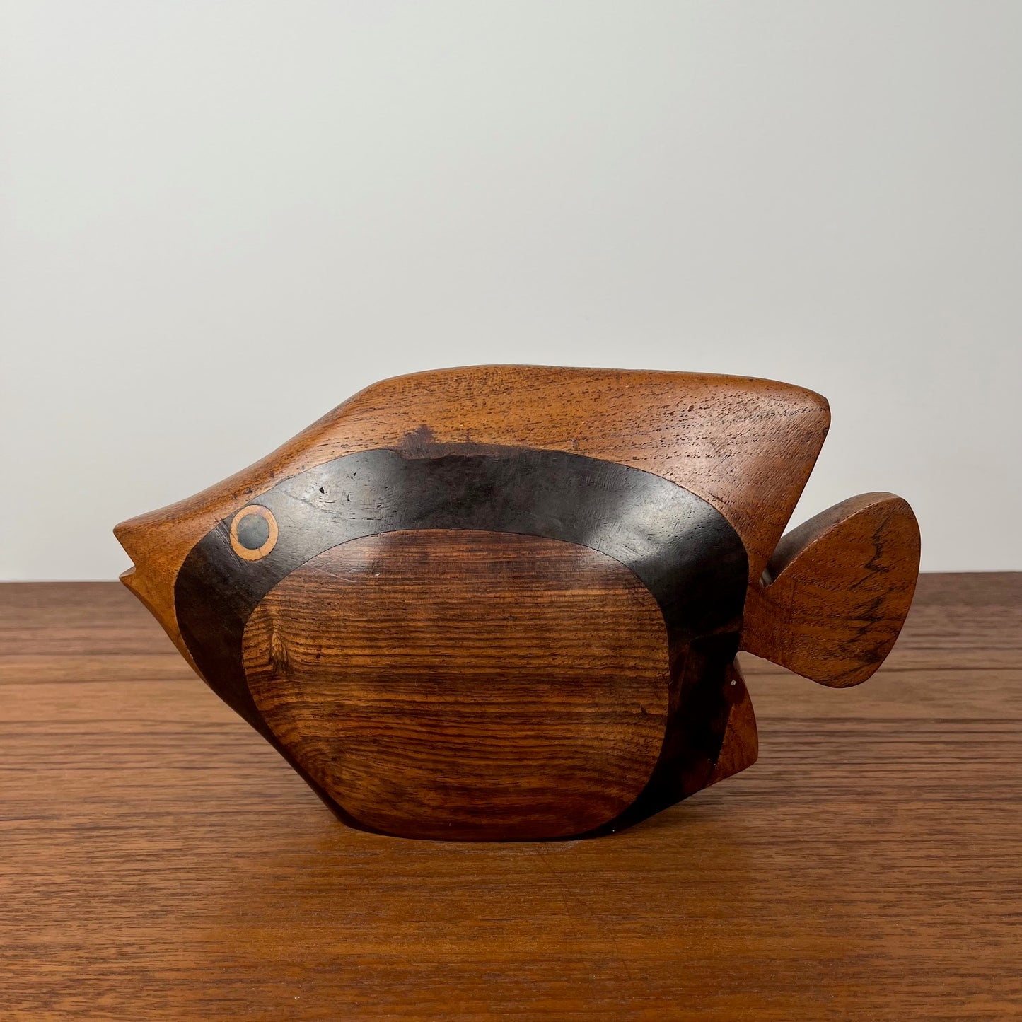 Exotic wood fish statue, midcentury modern