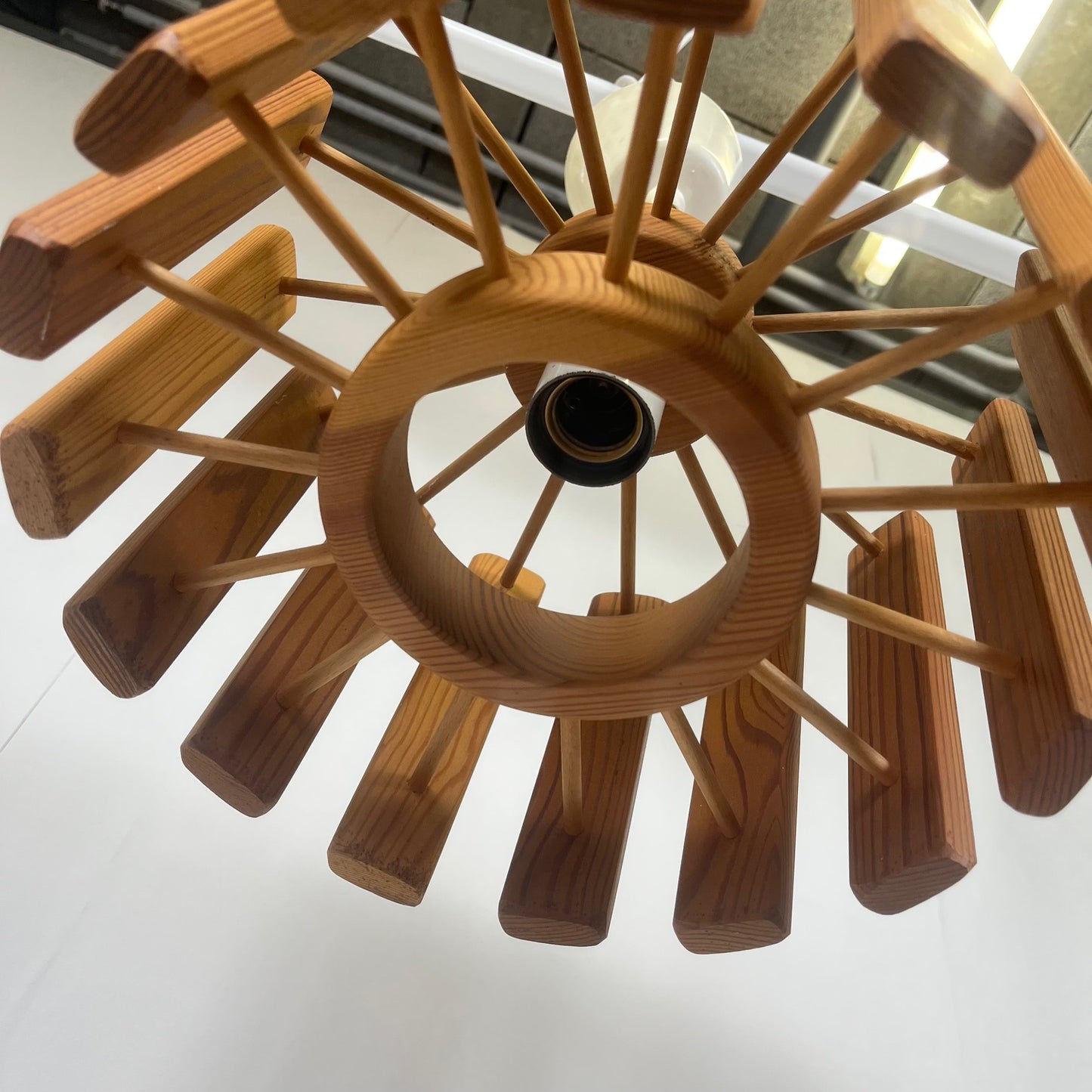 Mid-century modern Scandinavian style pine pendant light, 1970
