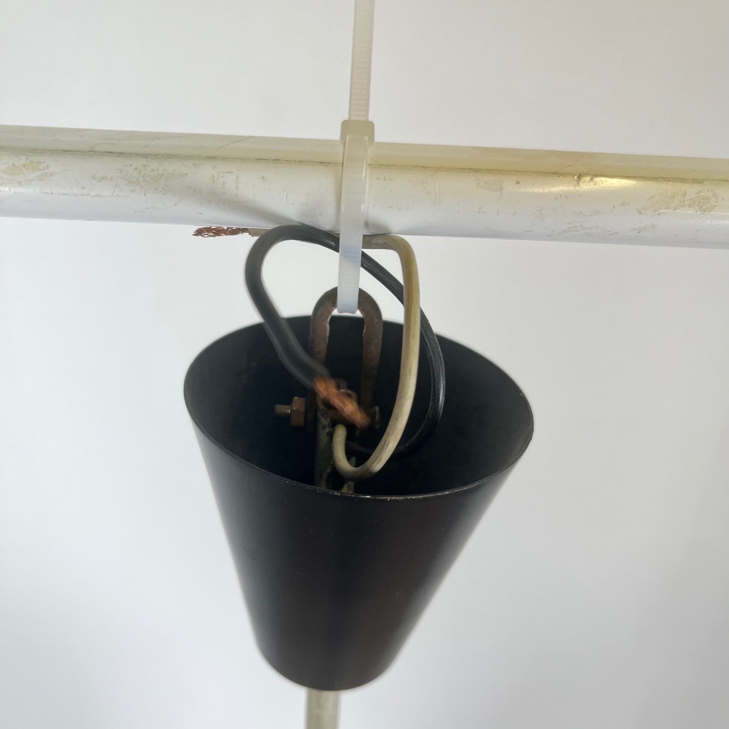 Vintage MCM glass and metal rod pendant light