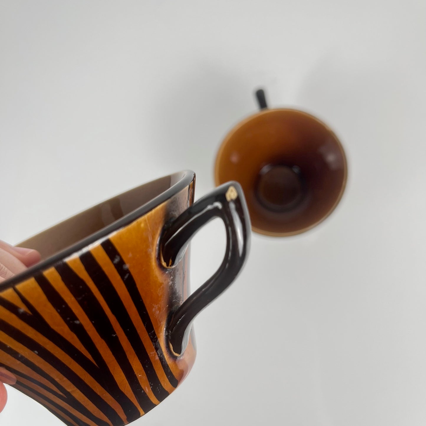 "Domino" coffee/tea cup duo, Sarreguemines, 1960