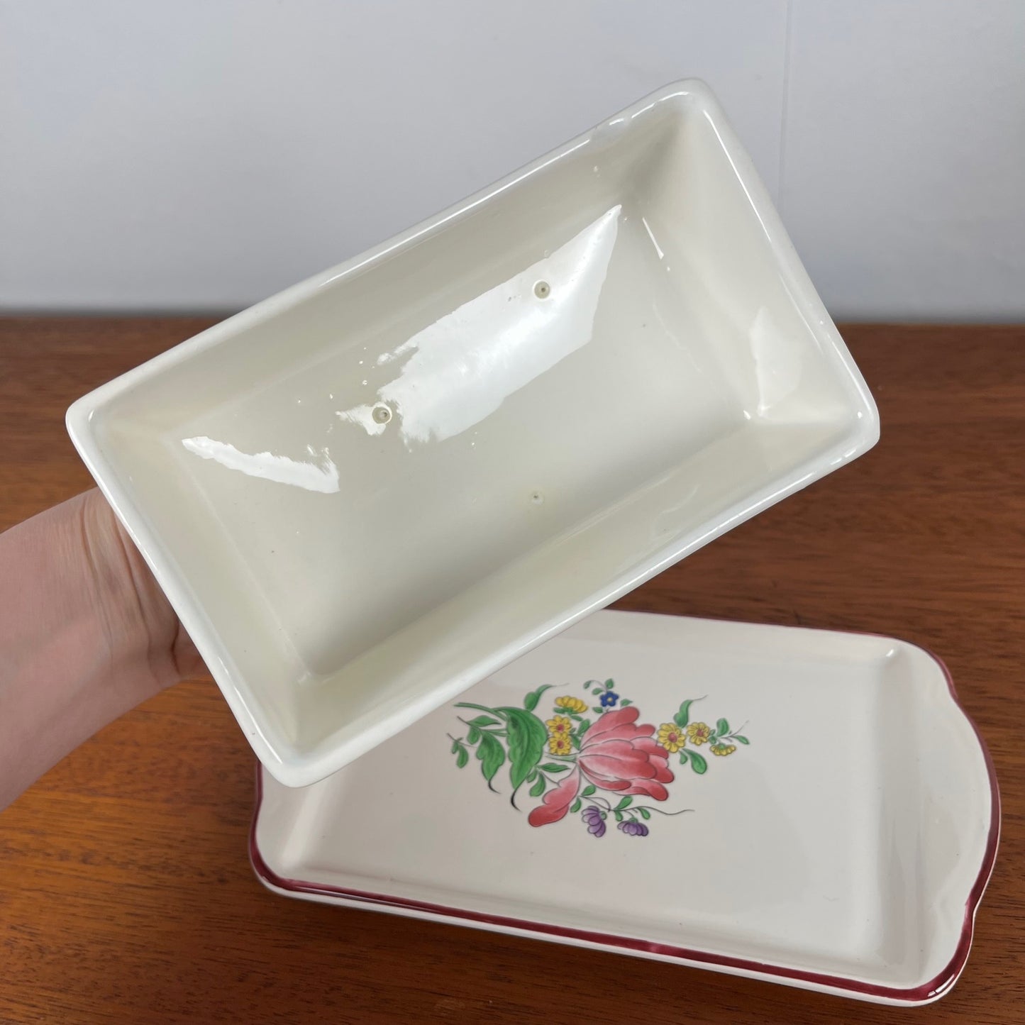 KG Luneville butter dish, Réverbère model, 1950, earthenware