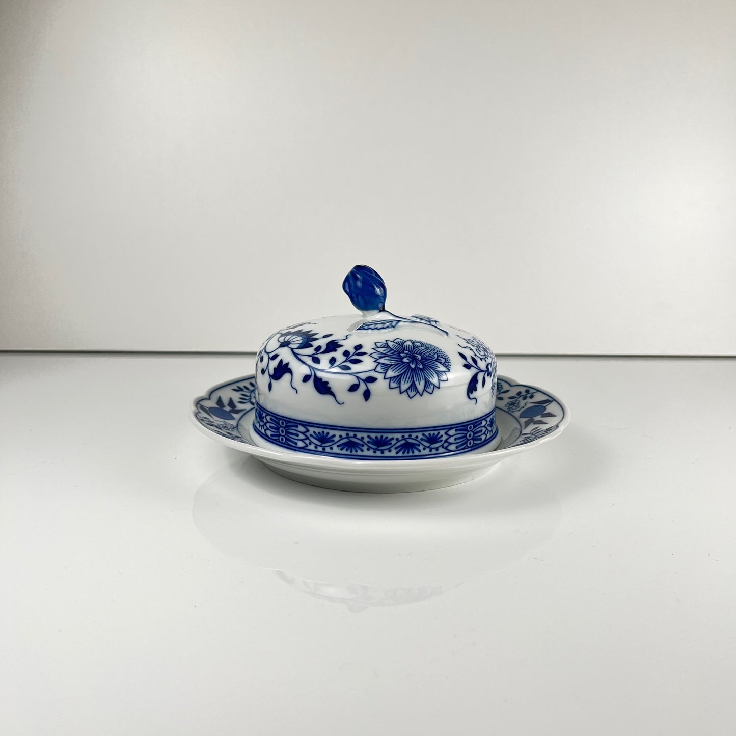 Grand Beurrier rond Hutschenreuther oignon bleu porcelaine Allemagne vintage rare