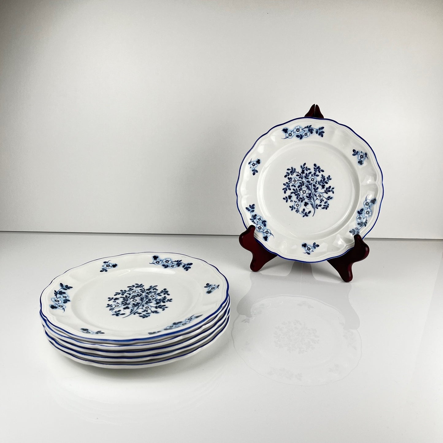 Set de 6 assiettes à dessert Fleurs bleues, KG Lunéville