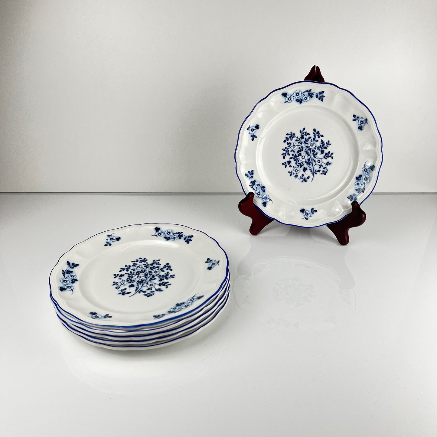 Set de 6 assiettes à dessert Fleurs bleues, KG Lunéville