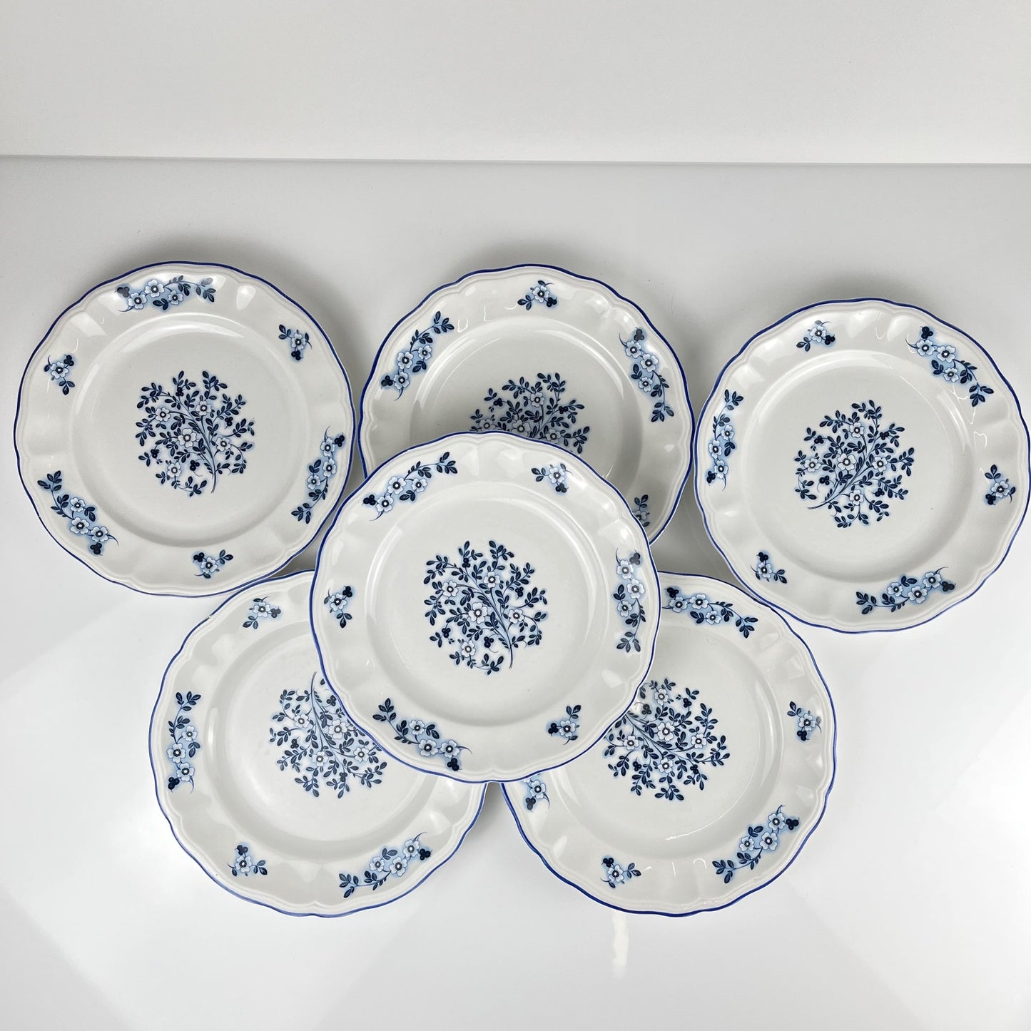 Set de 6 assiettes à dessert Fleurs bleues, KG Lunéville