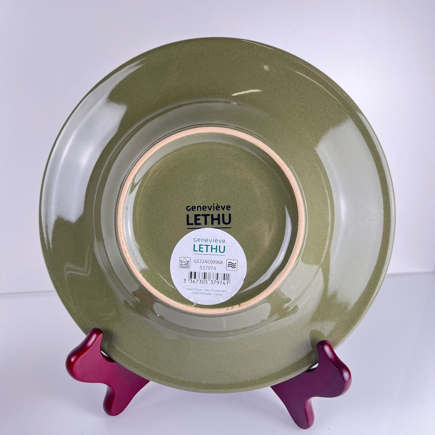 Set de 6 assiettes creuses Genevieve Lethu modèle "Grain de riz" vert