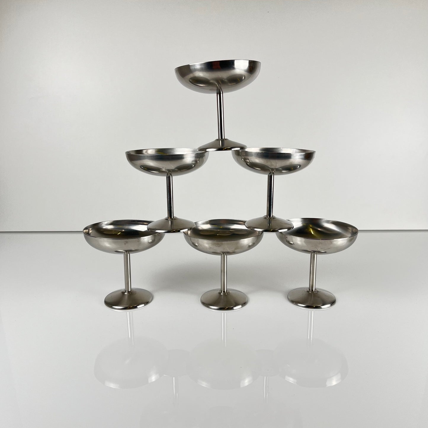 Set of 6 stainless steel ice cream/champagne glasses, Guy Degrenne