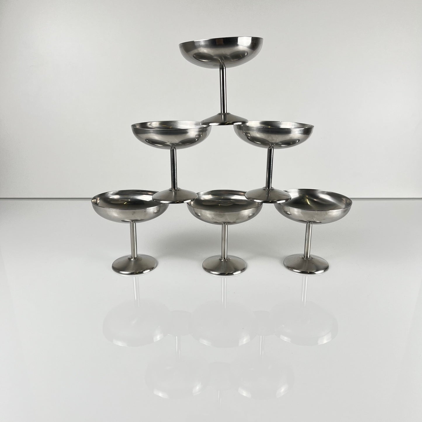 Set of 6 stainless steel ice cream/champagne glasses, Guy Degrenne