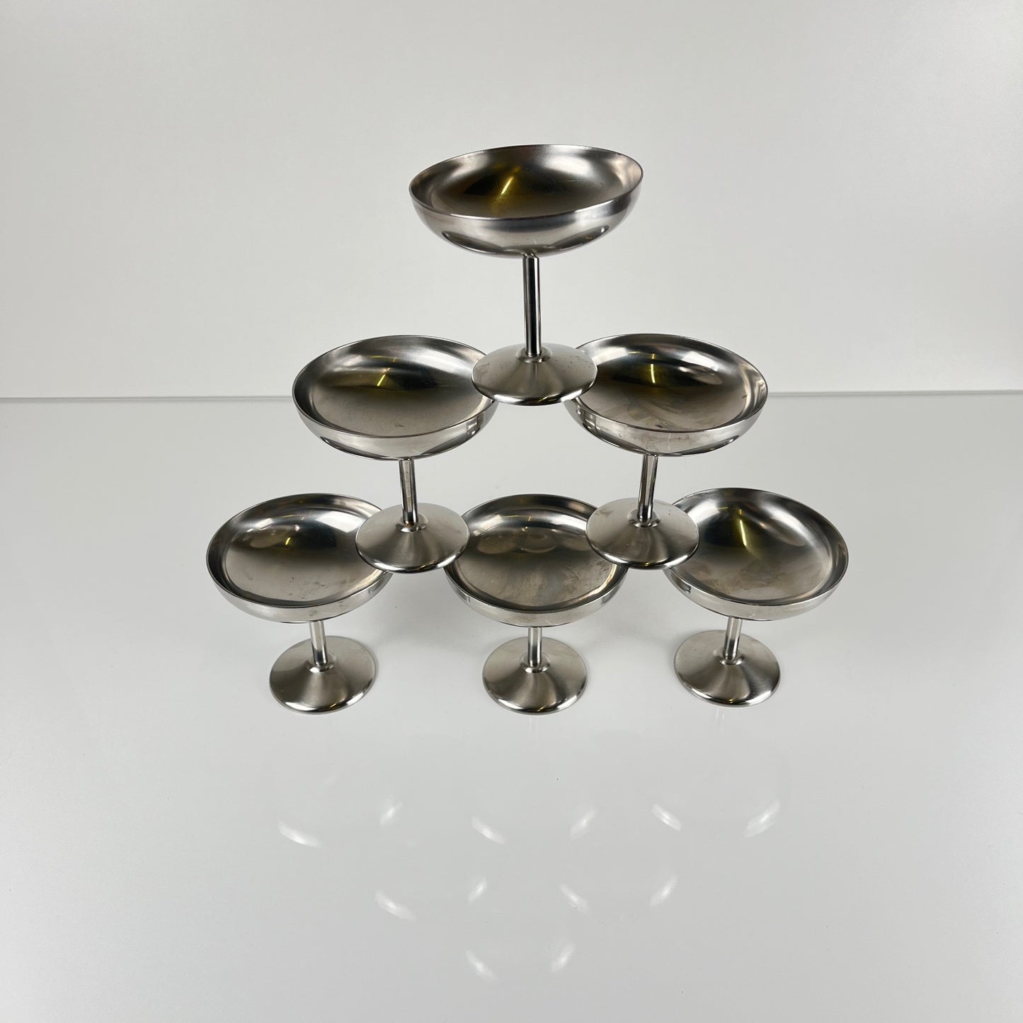Set of 6 stainless steel ice cream/champagne glasses, Guy Degrenne