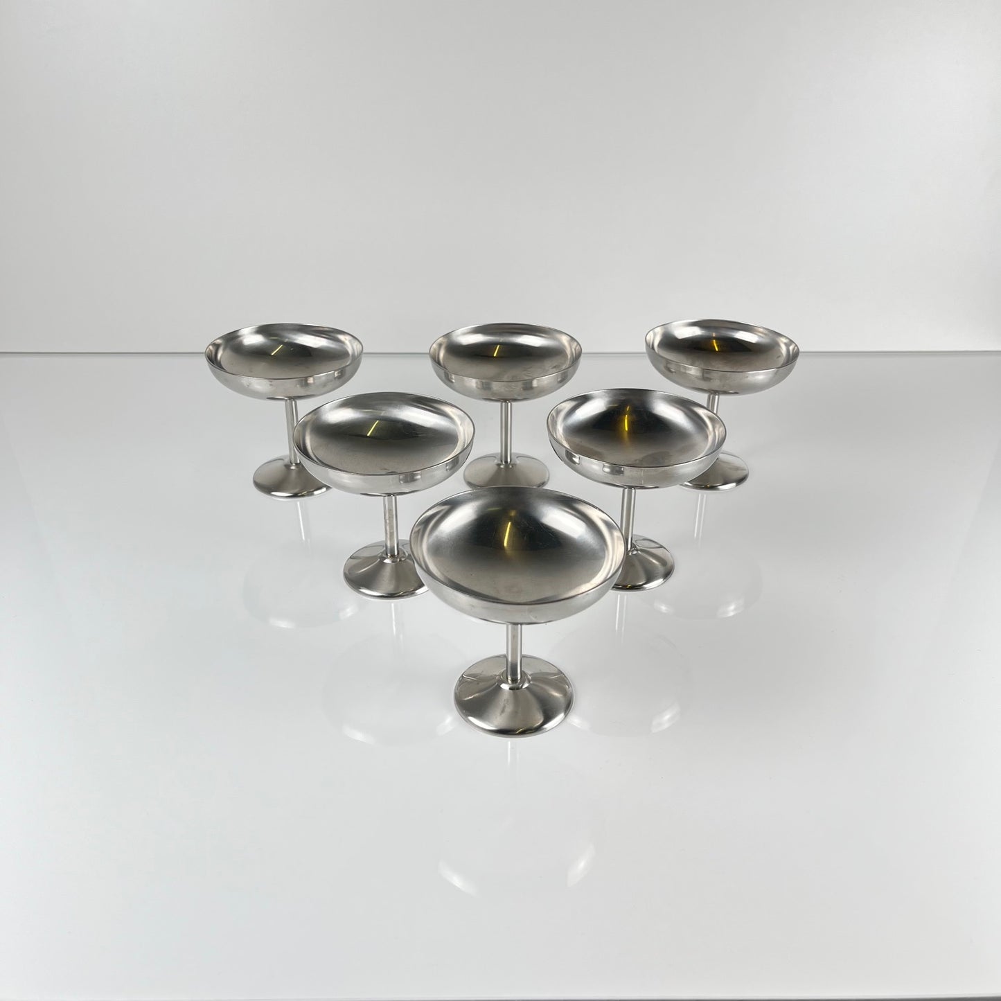 Set of 6 stainless steel ice cream/champagne glasses, Guy Degrenne