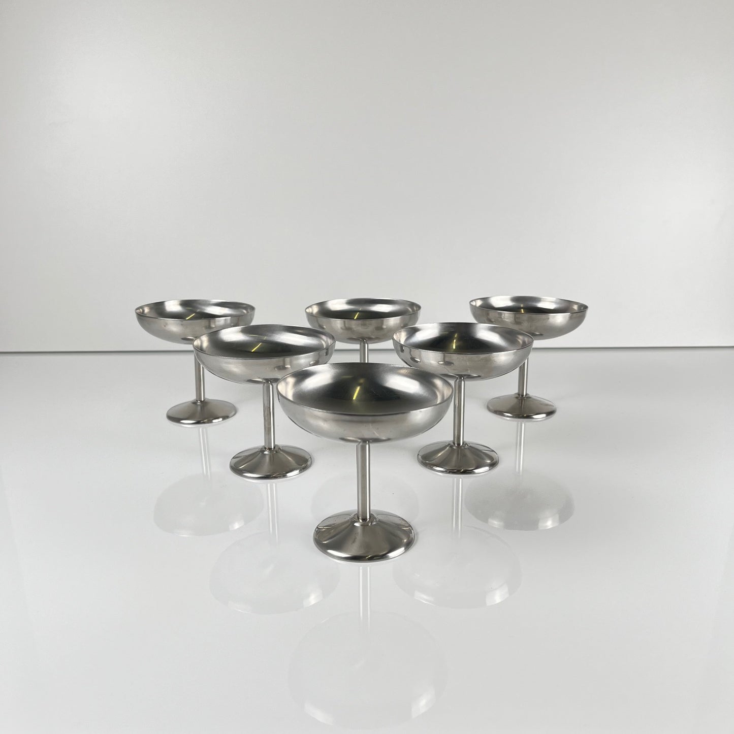 Set of 6 stainless steel ice cream/champagne glasses, Guy Degrenne