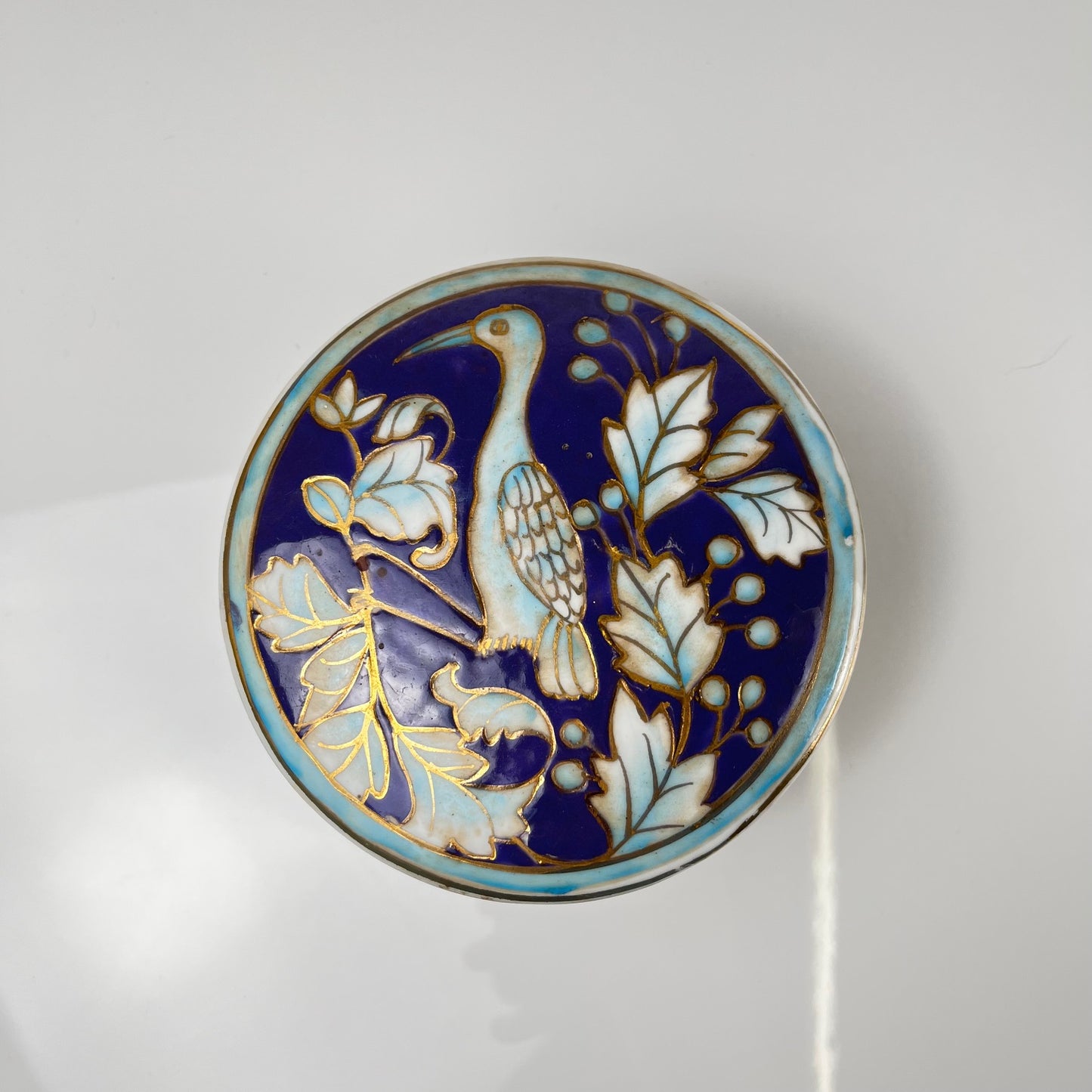 Chinese blue porcelain box with bird and flower motif, Guangxu style, 20th century