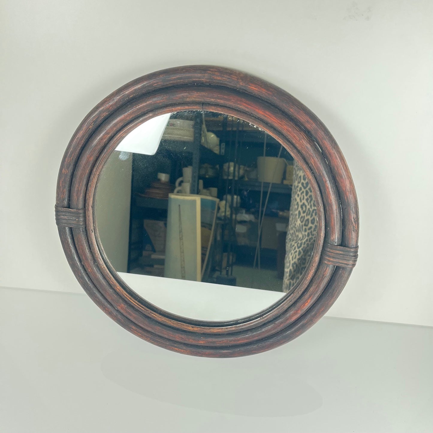 Round rattan mirror, 1970