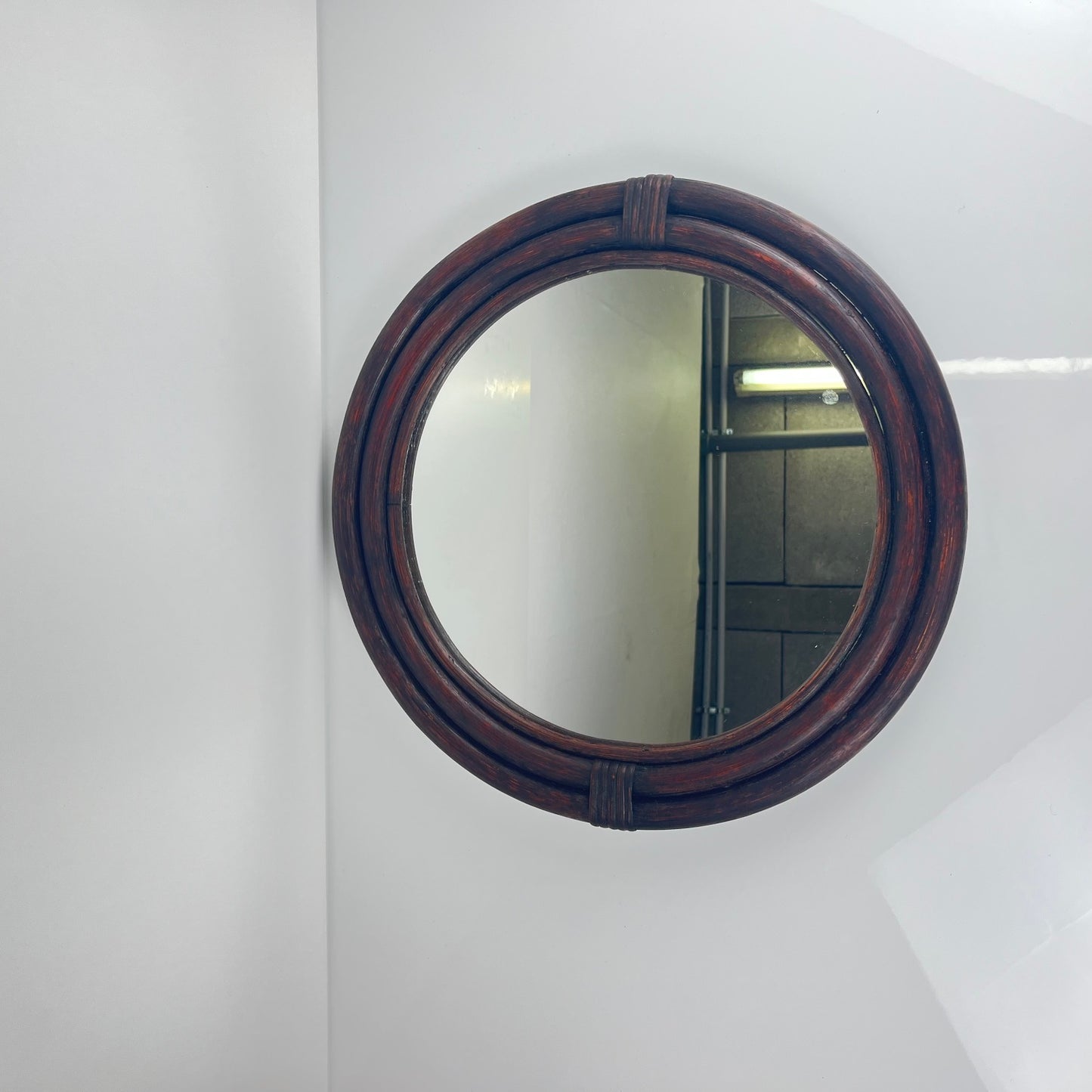 Round rattan mirror, 1970